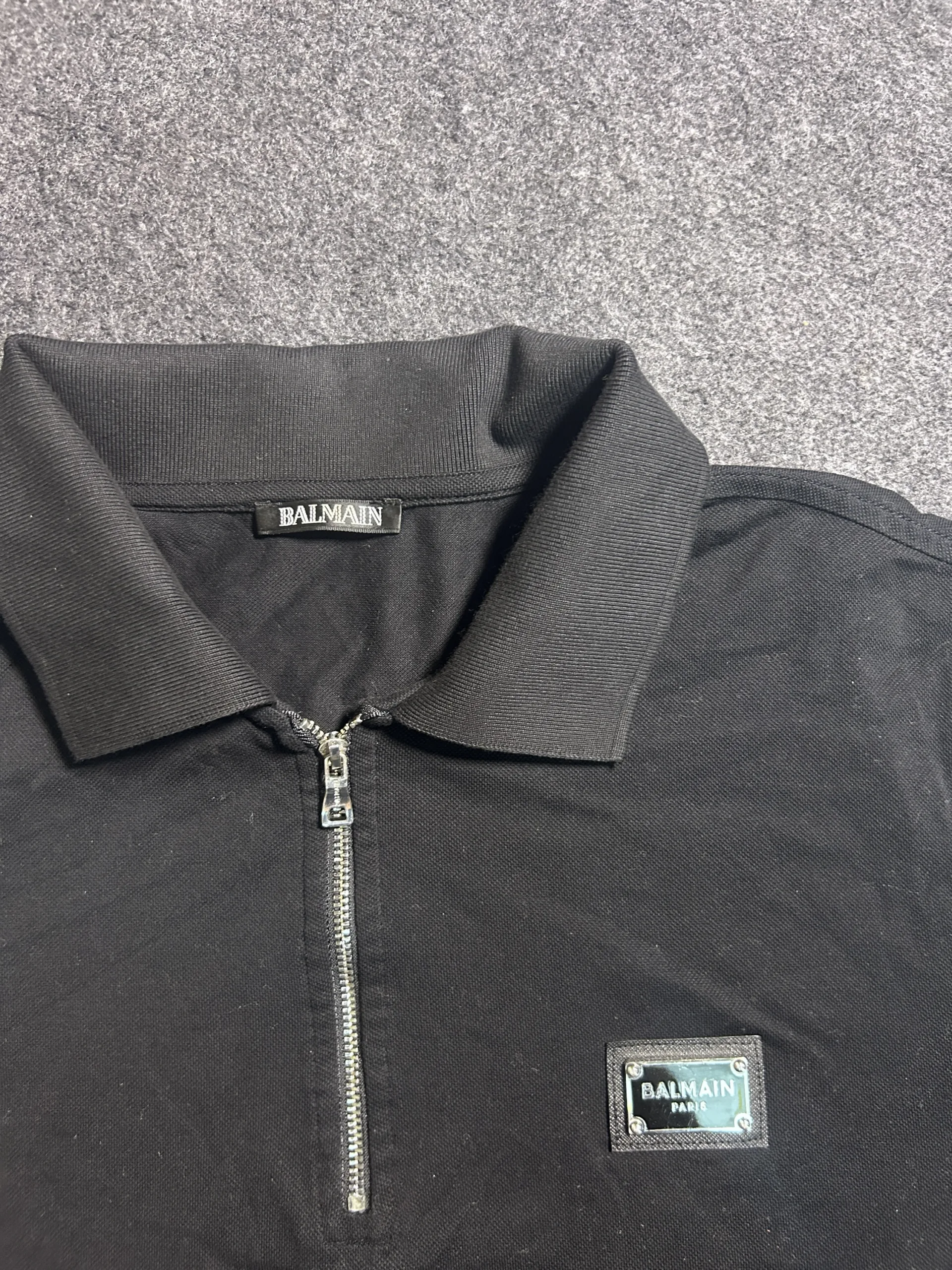 Balmain Paris Half-Zip Polo Shirt Black Cotton 100% Authentic L