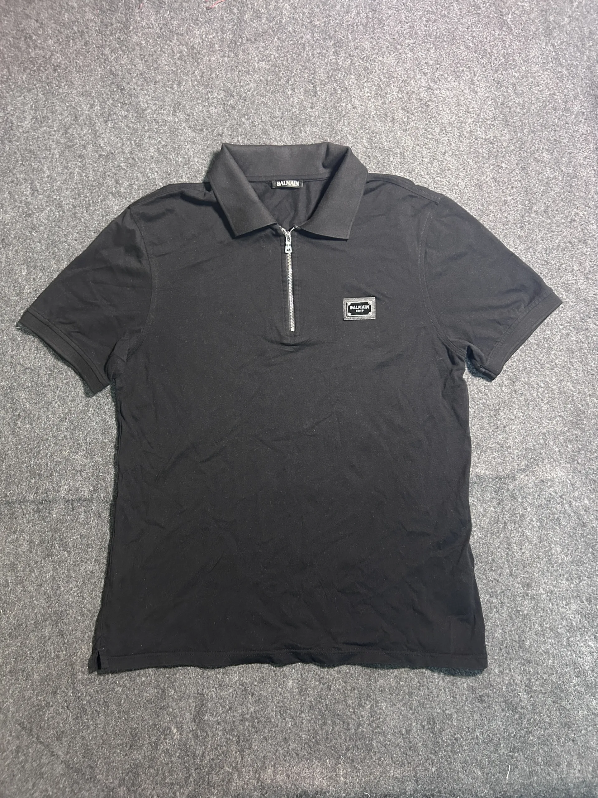 Balmain Paris Half-Zip Polo Shirt Black Cotton 100% Authentic L