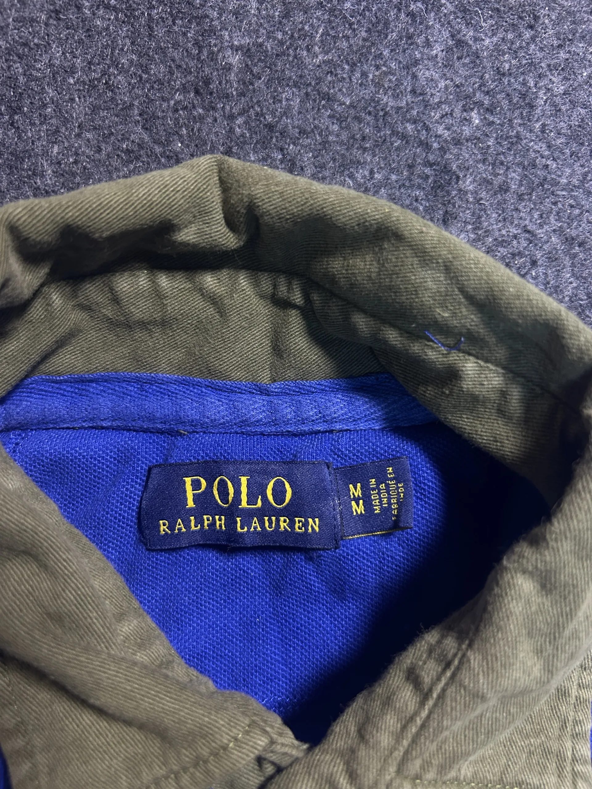 Polo Ralph Lauren RL-93 Colorblock Polo Shirt Blue Olive Green 100% Cotton Size M