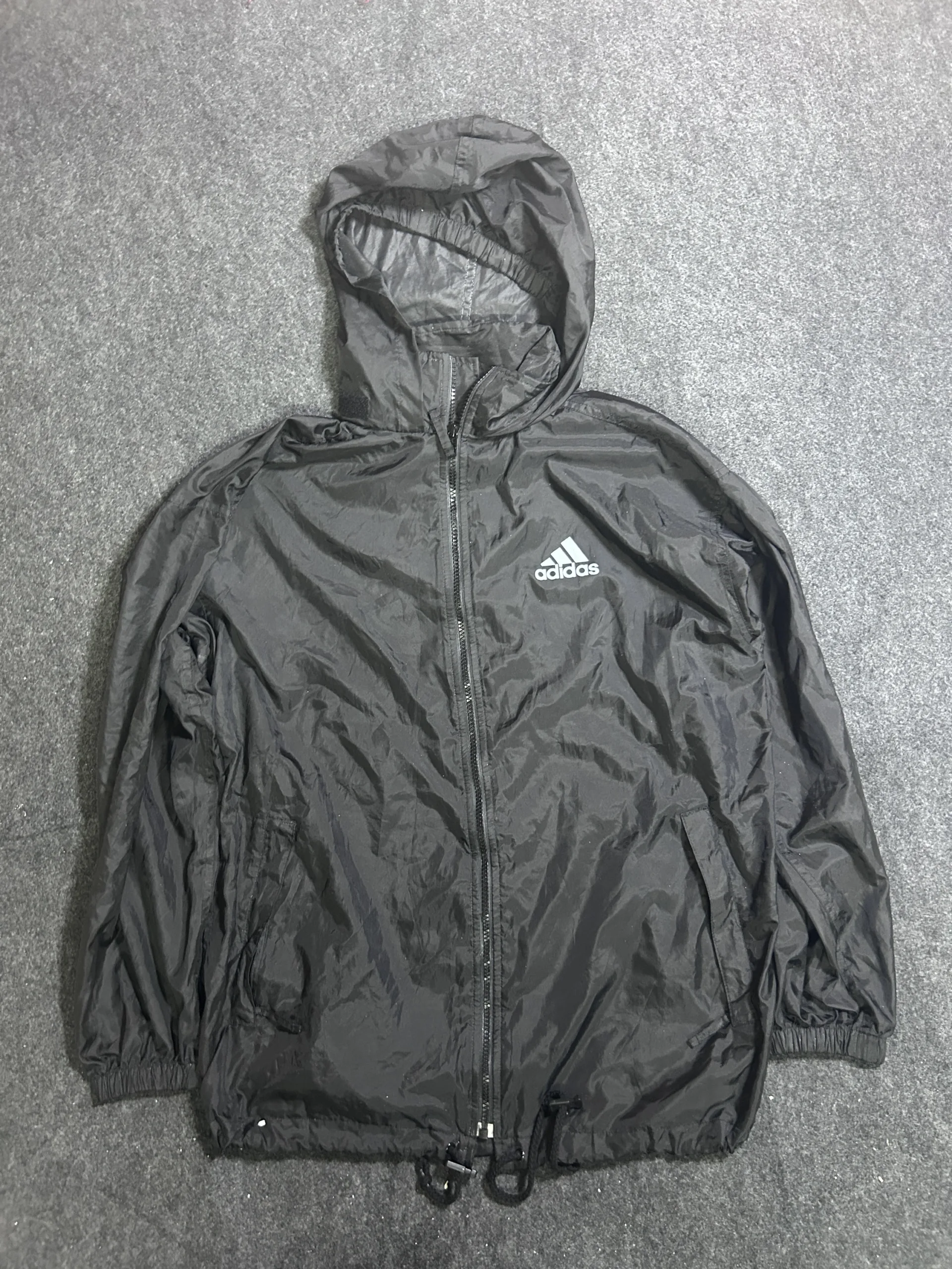 Adidas Black Lightweight Waterproof Hooded Windbreaker Jacket | Size L