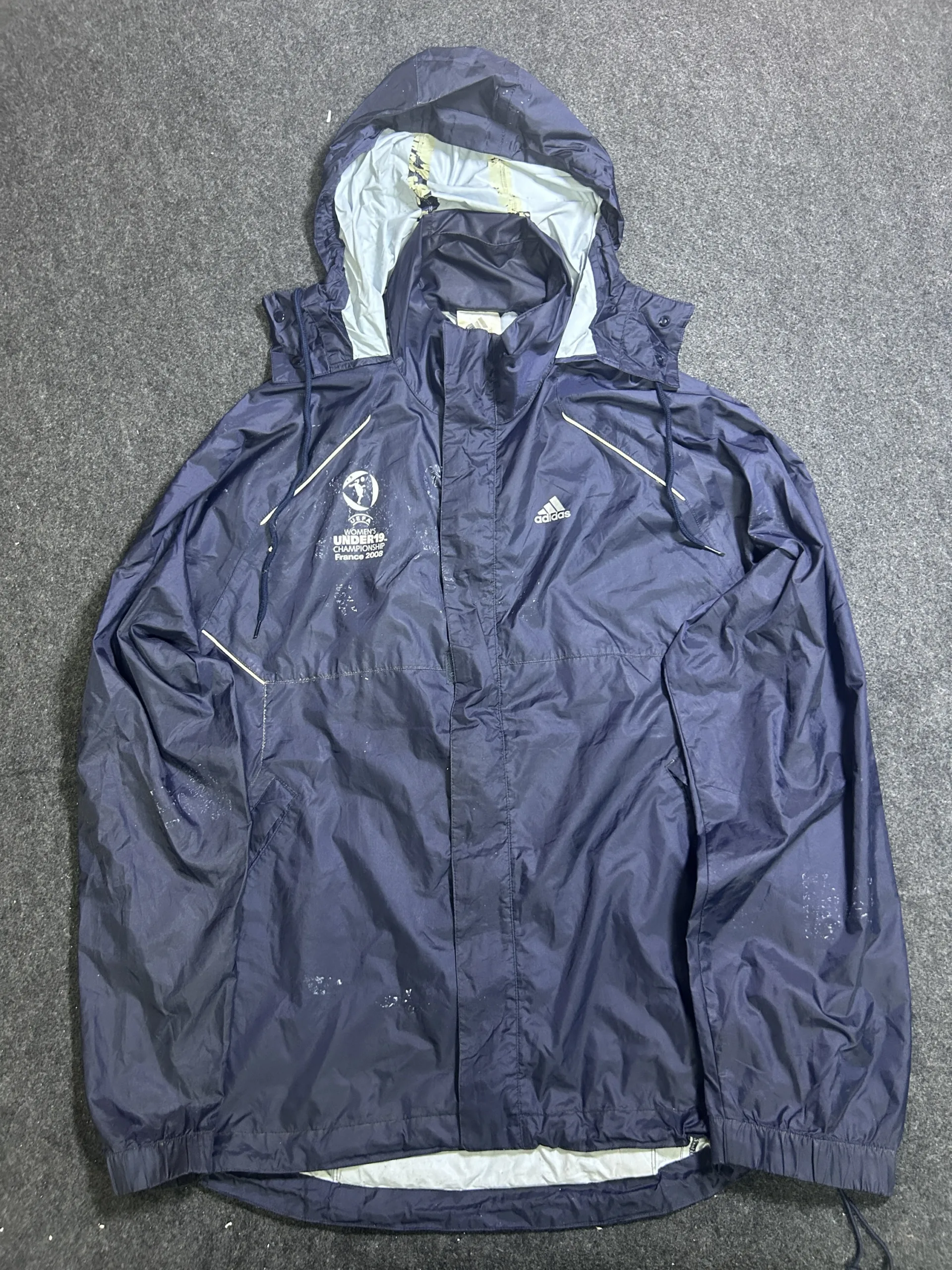 Adidas U-19 Championship France 2008 Waterproof Hooded Windbreaker Jacket | Size M