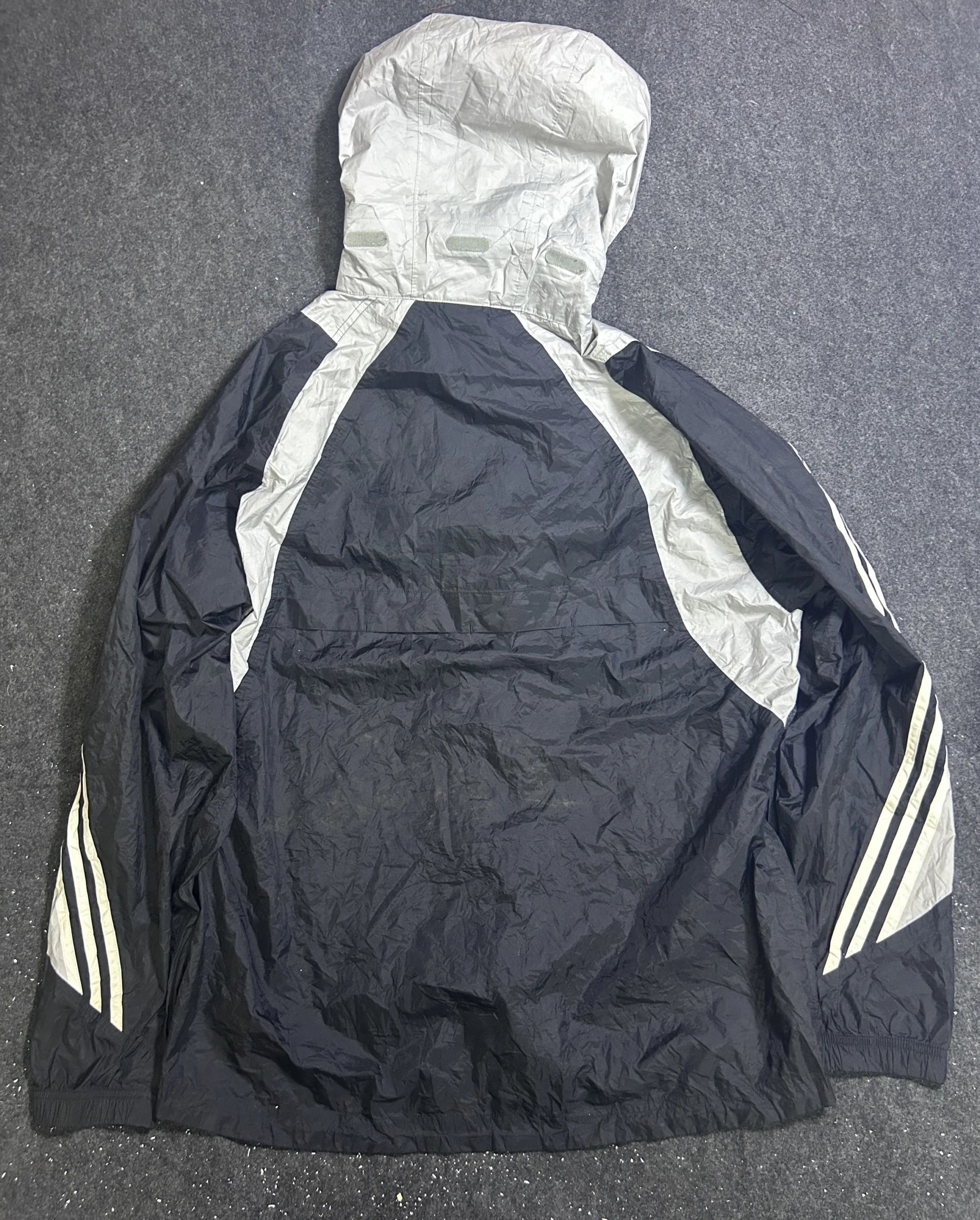 Adidas Packable Waterproof Hooded Windbreaker Jacket Grey/Black XXL