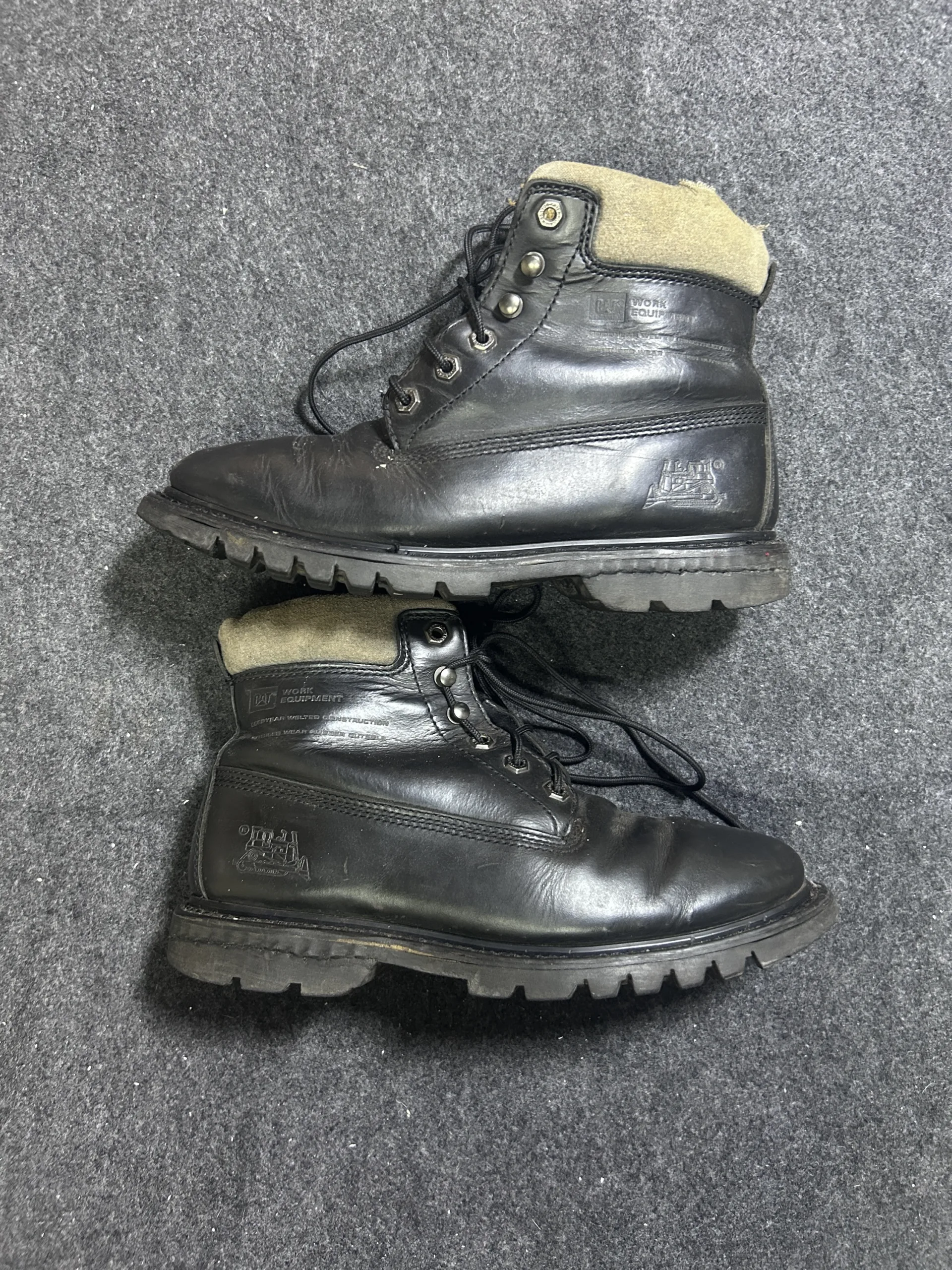 CAT Caterpillar Work Equipment Leather Boots Black | UK 8.5 EU 42.5 | Wide Width