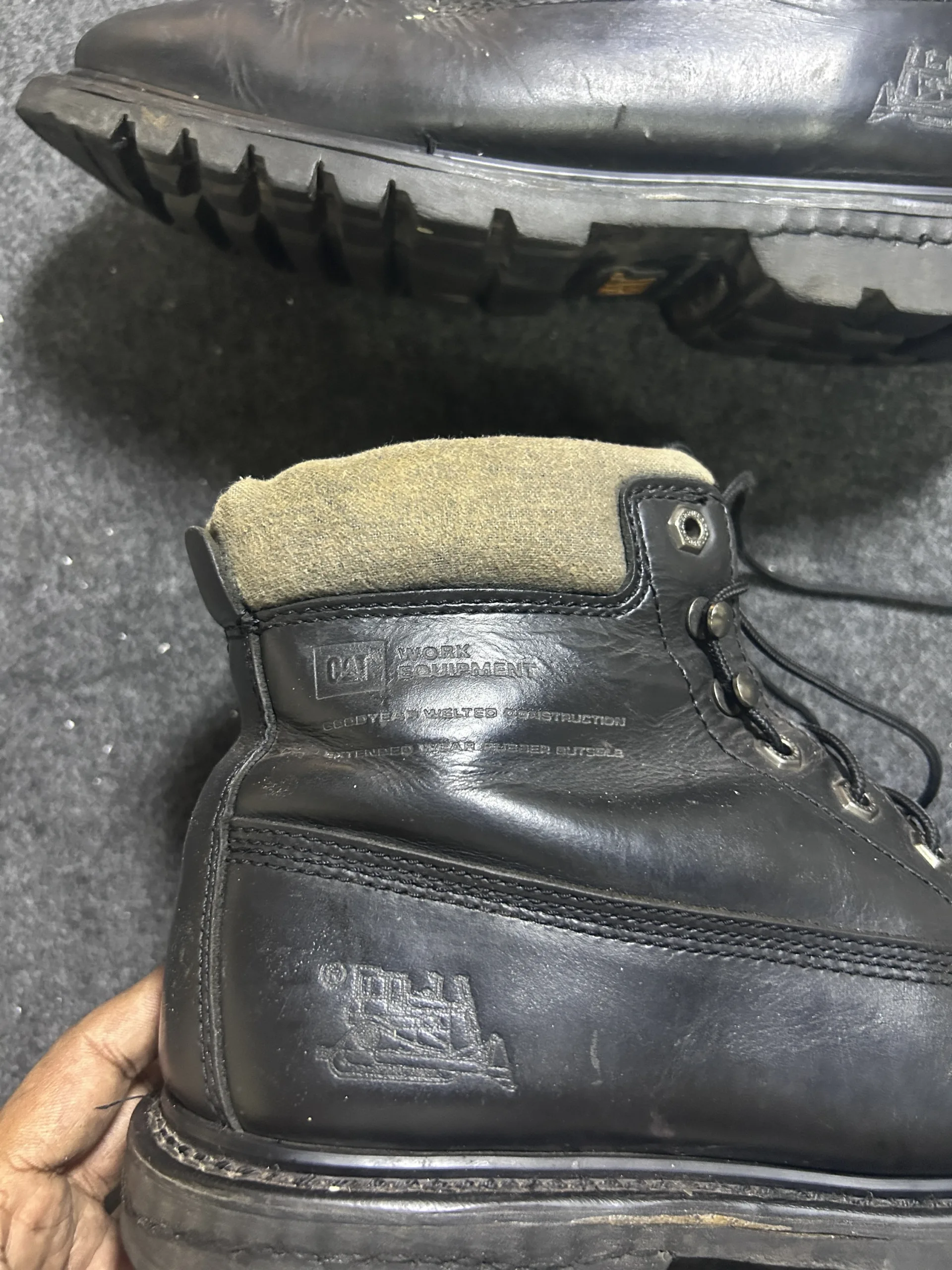 CAT Caterpillar Work Equipment Leather Boots Black | UK 8.5 EU 42.5 | Wide Width