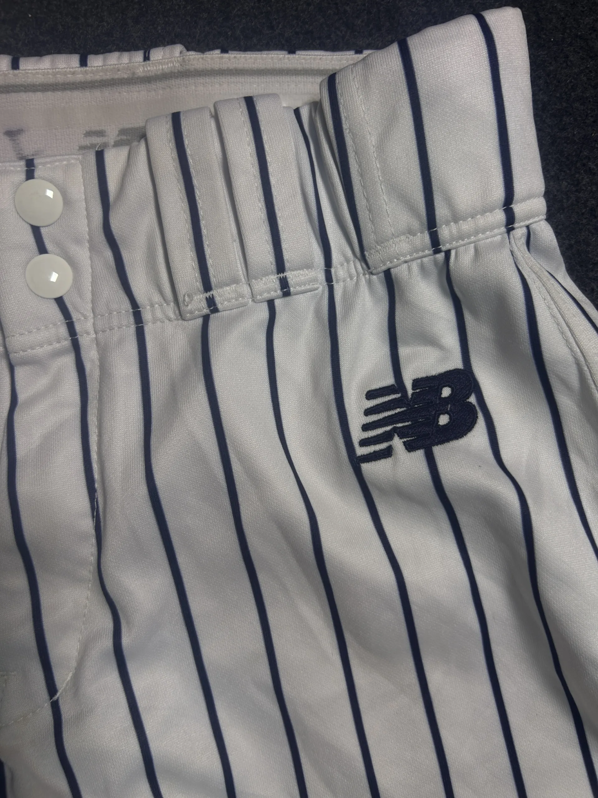 New Balance Team Issue Pinstripe Performance Pants White Navy Waist 30