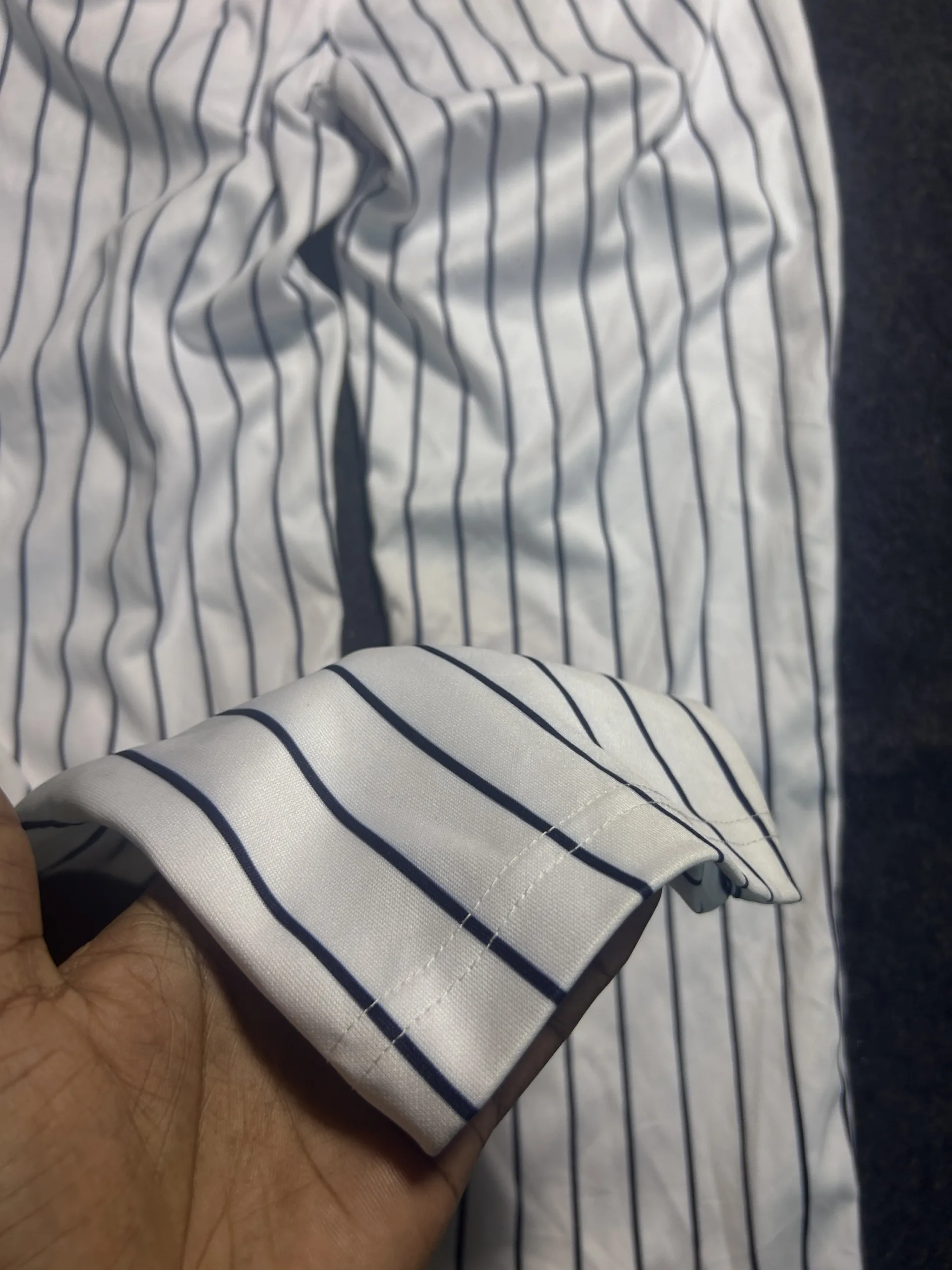 New Balance Team Issue Pinstripe Performance Pants White Navy Waist 30