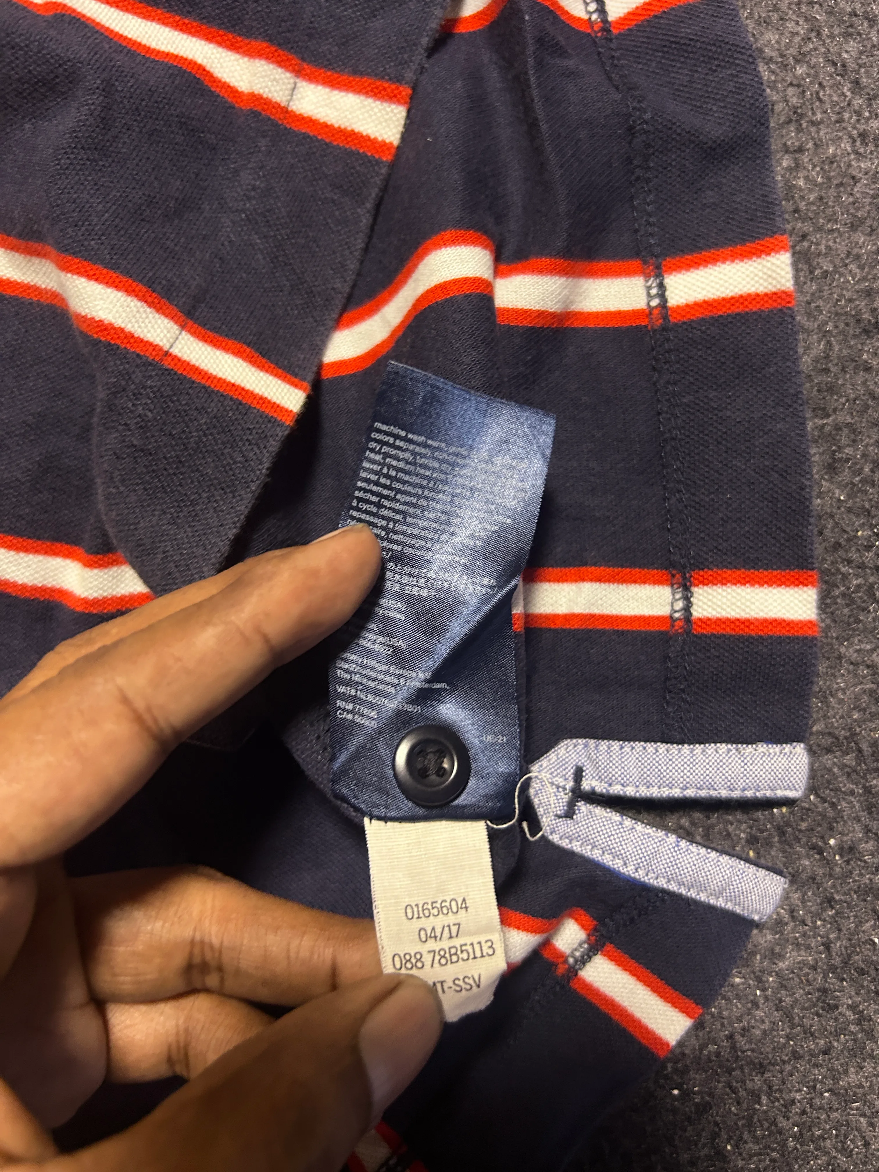 Tommy Hilfiger Men’s Navy Blue Red Stripe Polo Shirt | Custom Fit Cotton| M