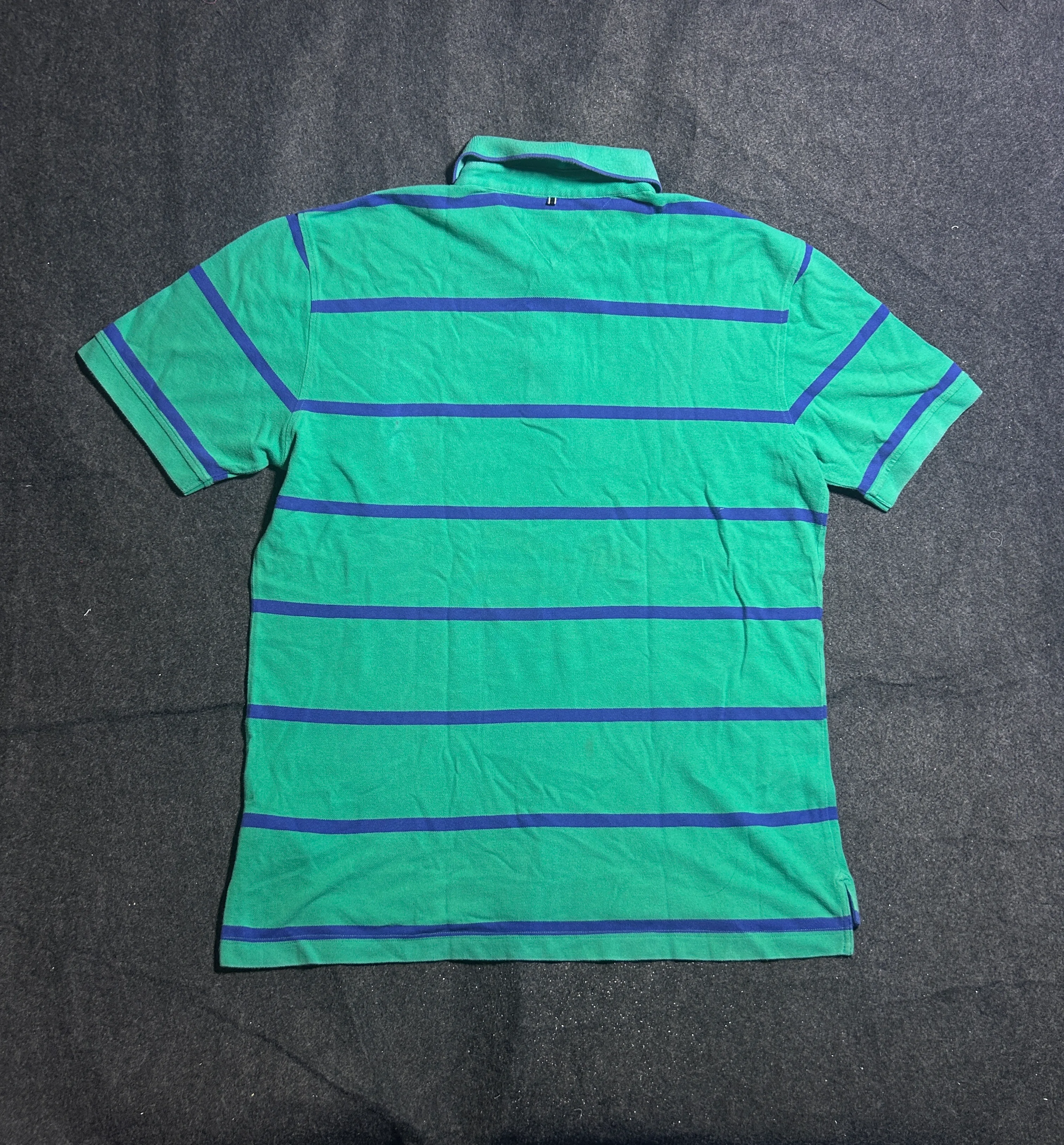 Tommy Hilfiger Green & Blue Striped Cotton Polo Tshirt | XXL