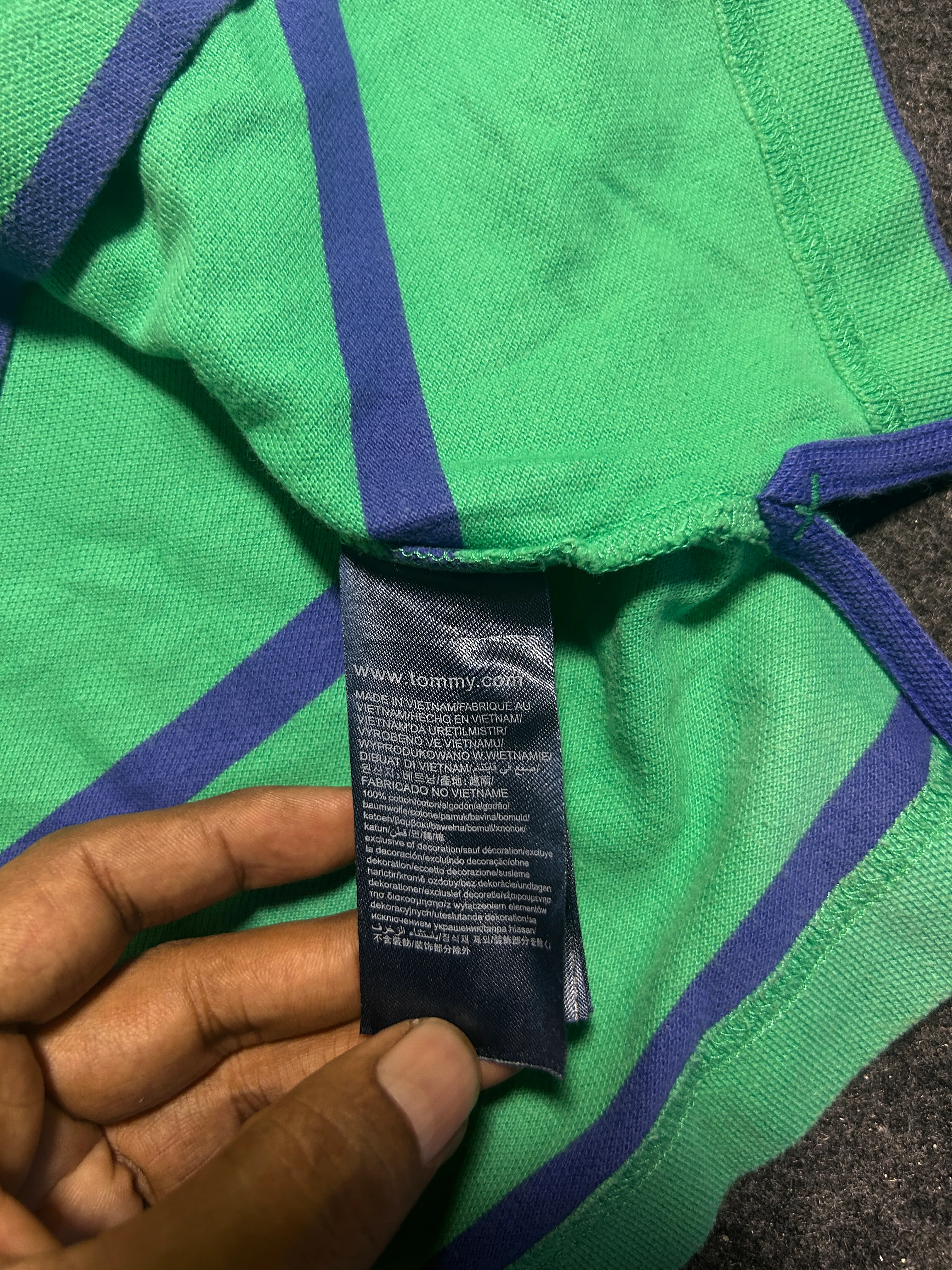 Tommy Hilfiger Green & Blue Striped Cotton Polo Tshirt | XXL