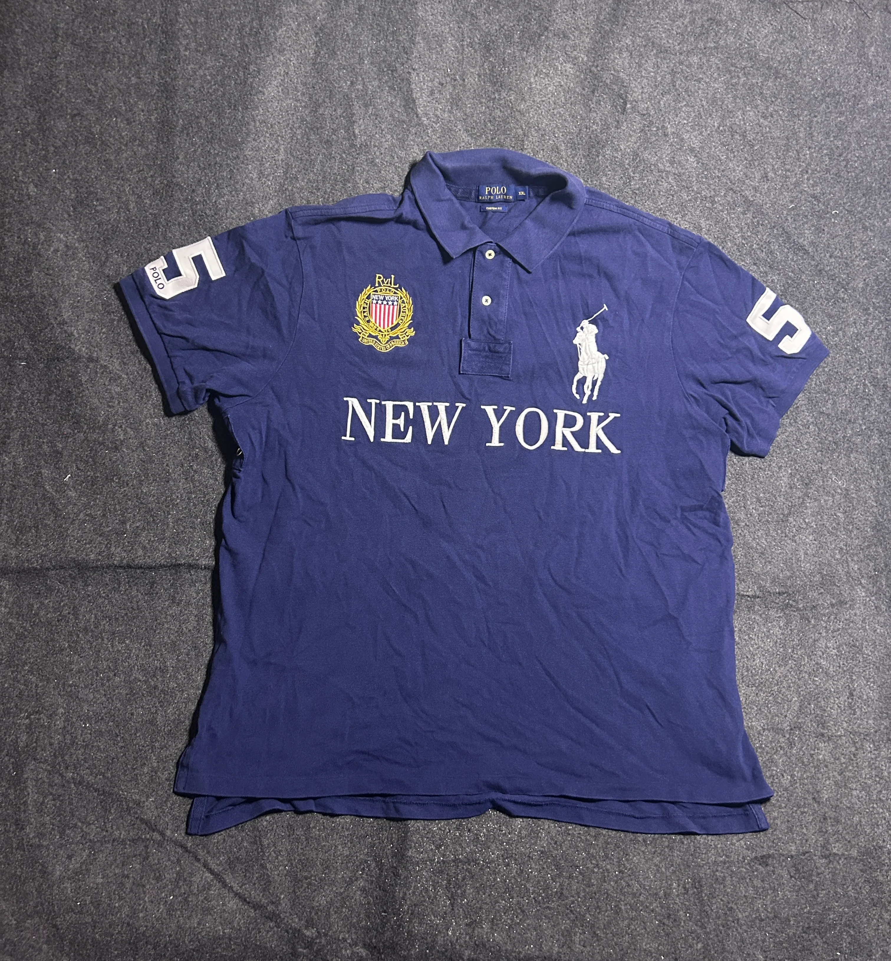 Polo Ralph Lauren New York #5 Rugby Polo TShirt  Navy Blue Cotton | XXL