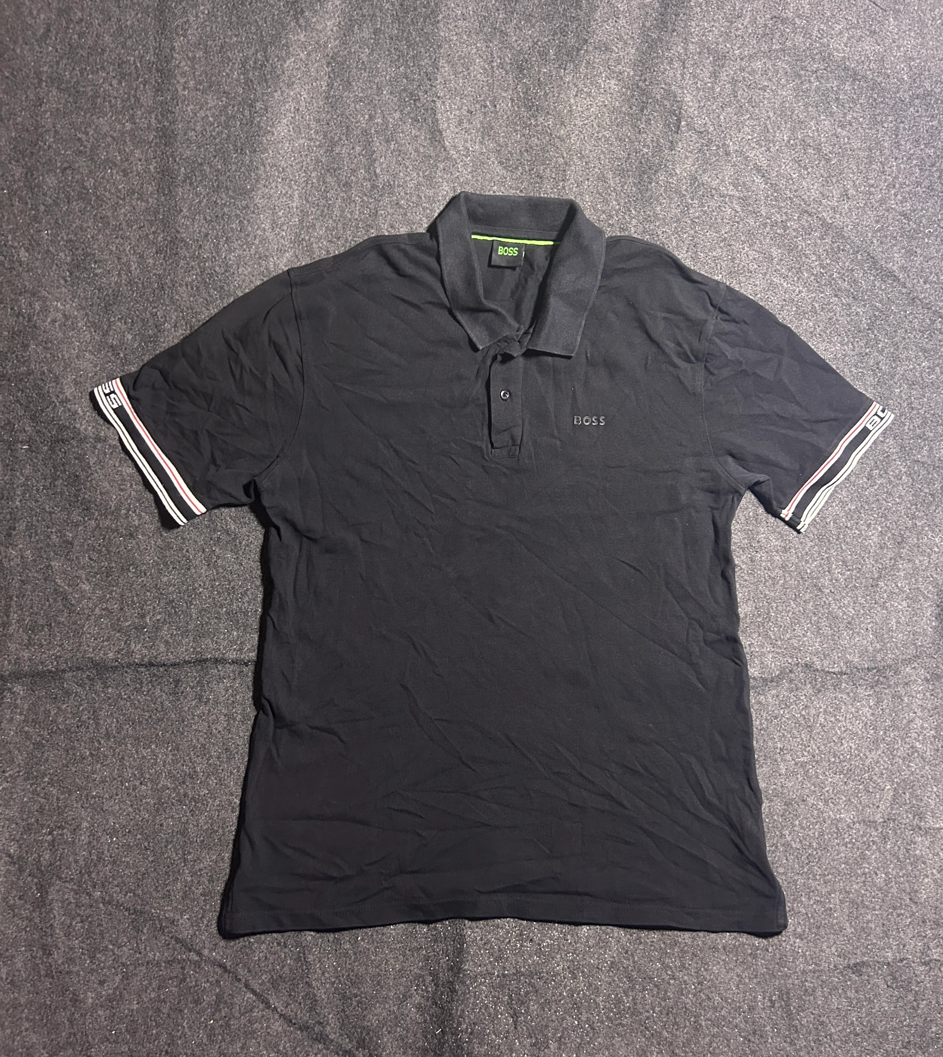 BOSS by Hugo Boss Black Cotton Polo T-Shirt – Contrast Sleeve Detail | L