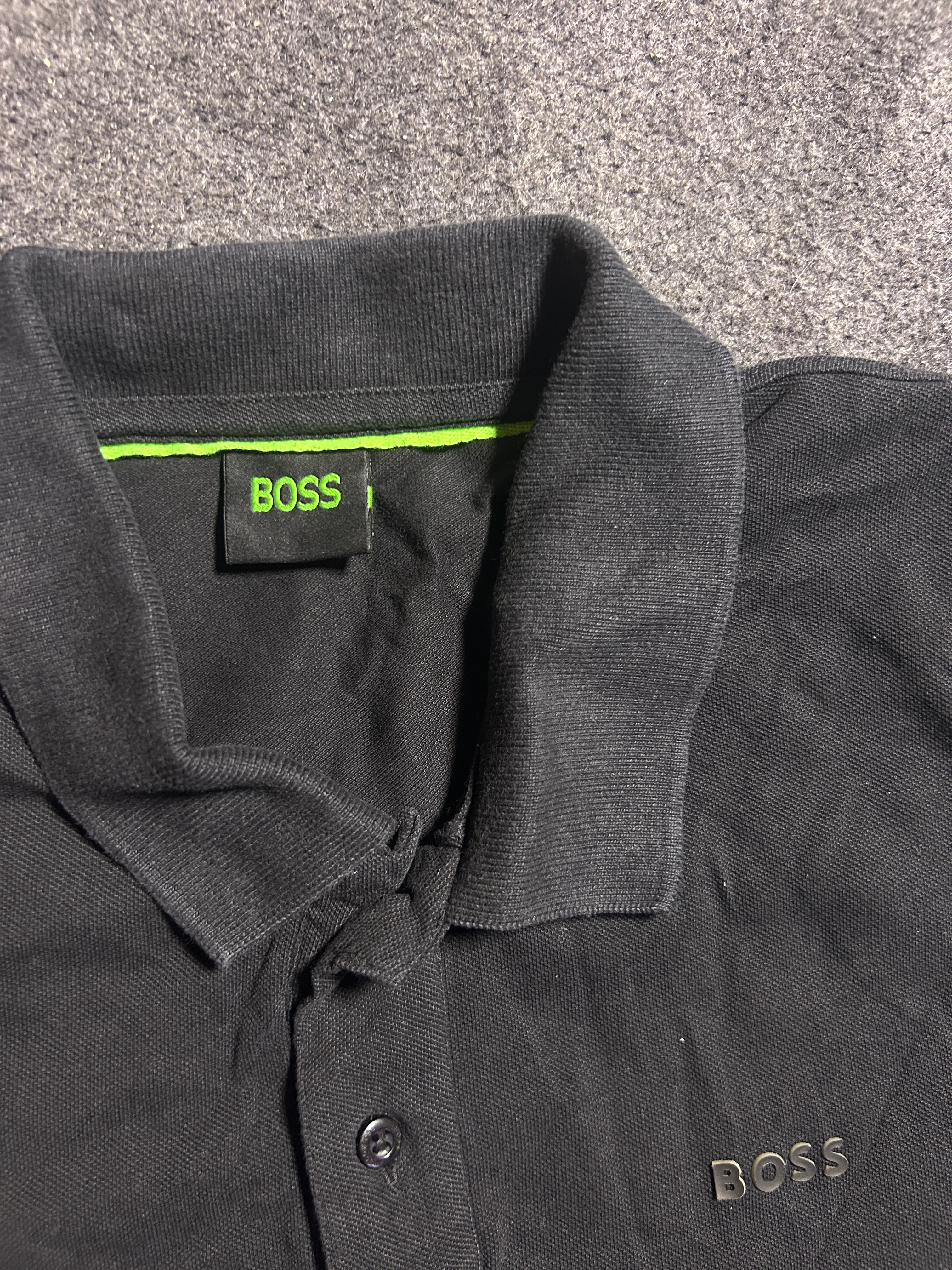 BOSS by Hugo Boss Black Cotton Polo T-Shirt – Contrast Sleeve Detail | L
