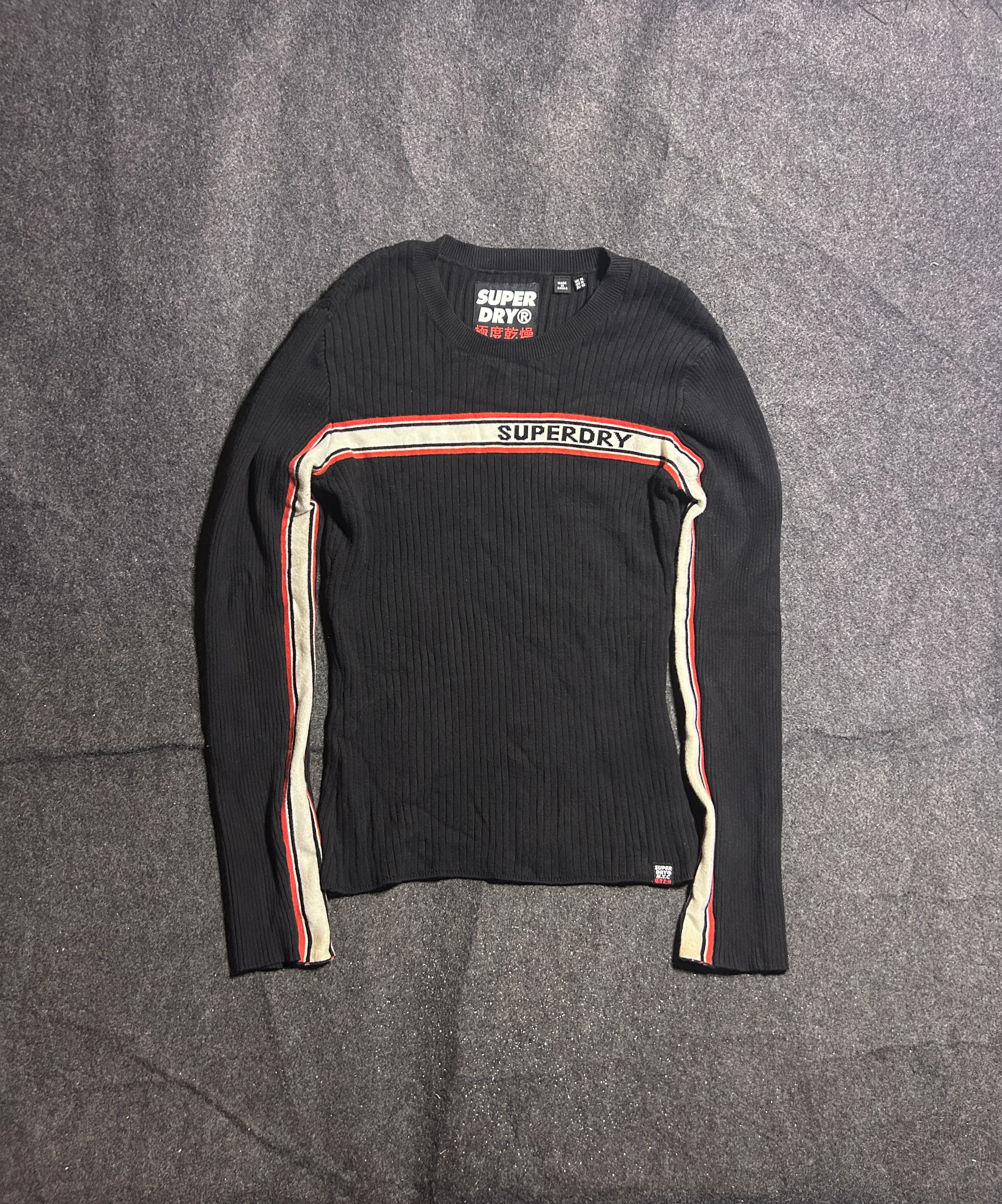 Superdry NYC Ribbed Striped Sweater – Black | M