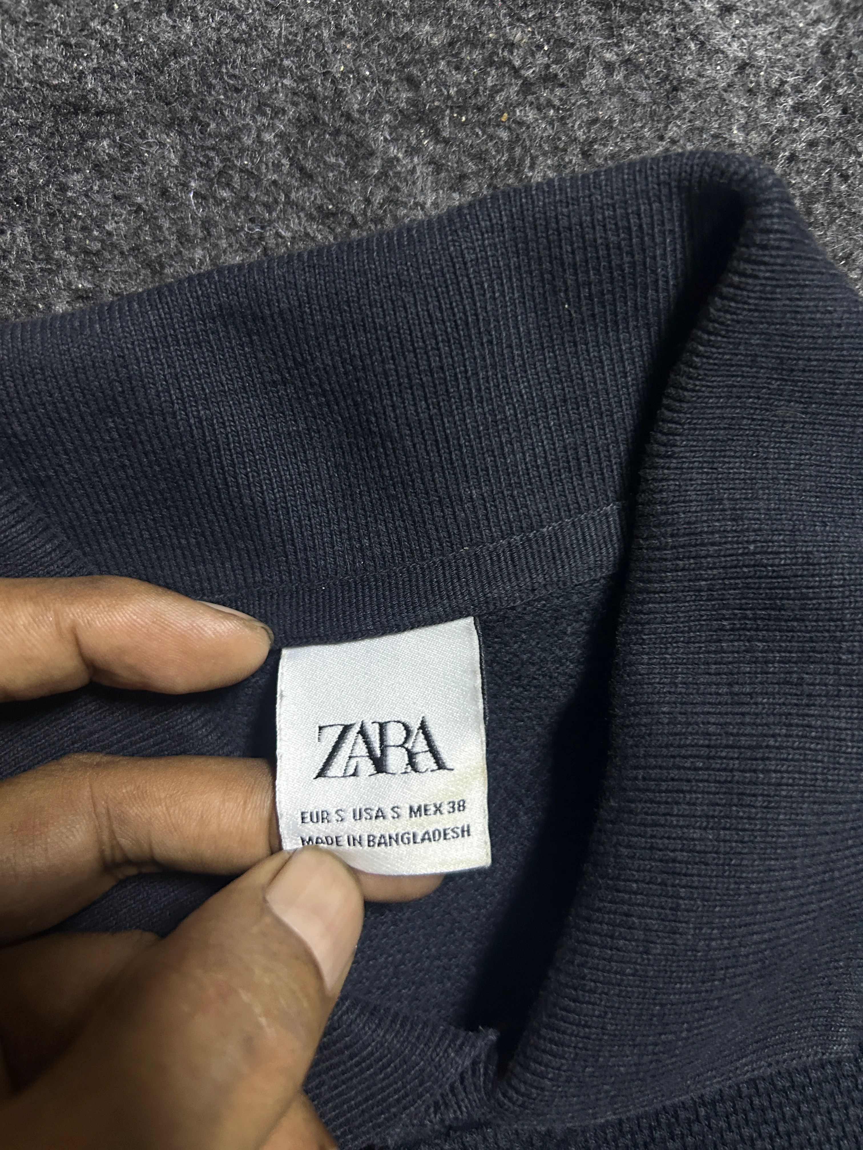 Zara Men’s Navy Blue Polo Shirt | Contrast Stripe Sleeves | S