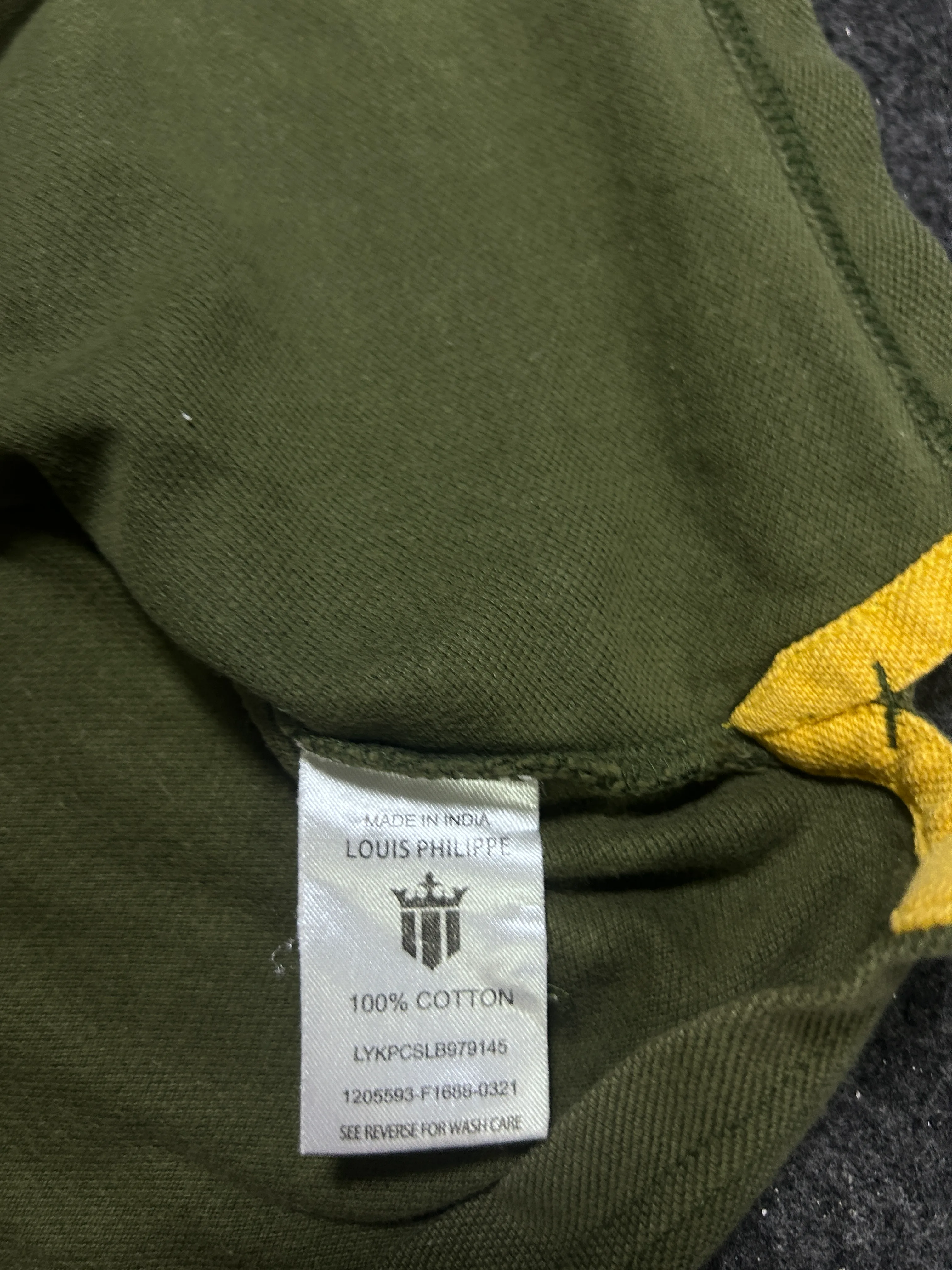 Louis Philippe Men’s Olive Green Colorblock Polo Shirt | Striped Detail | 100% Cotton | XL