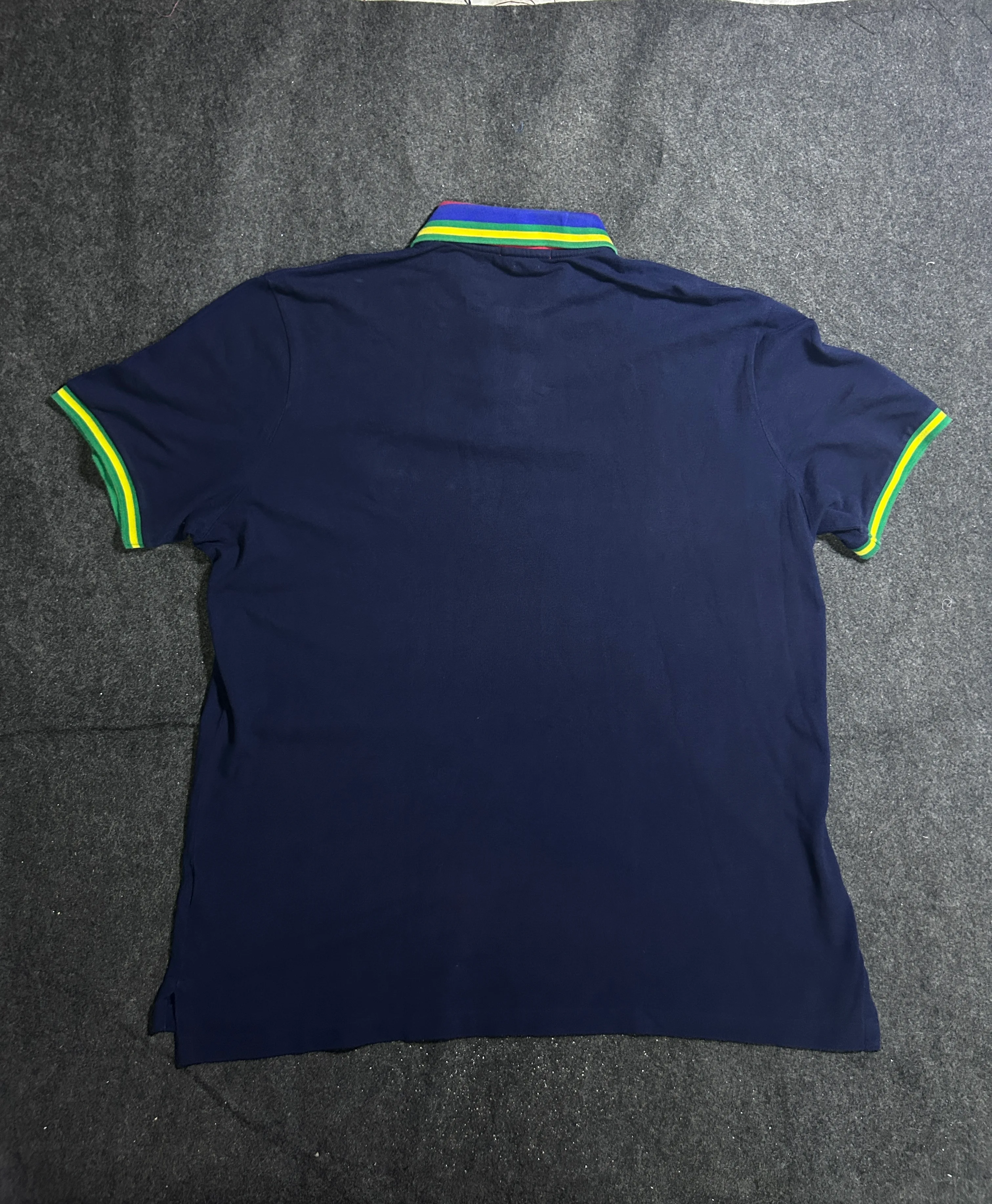 Polo Ralph Lauren Men’s Navy Blue Classic Fit Polo Shirt | Multicolor Collar & Sleeve Trim | XXL