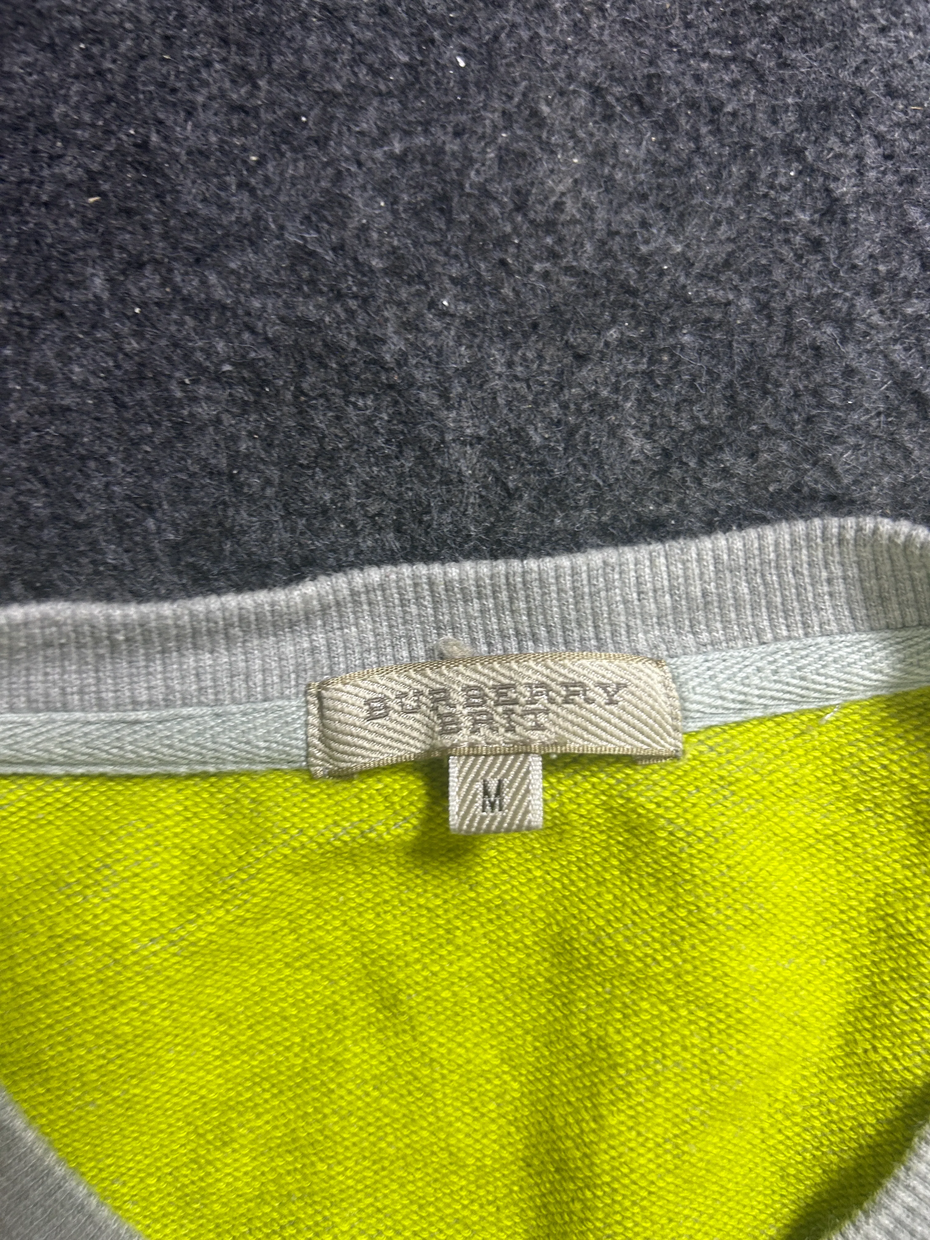 Burberry Black Label Grey & Neon Yellow Raglan Sweatshirt | S