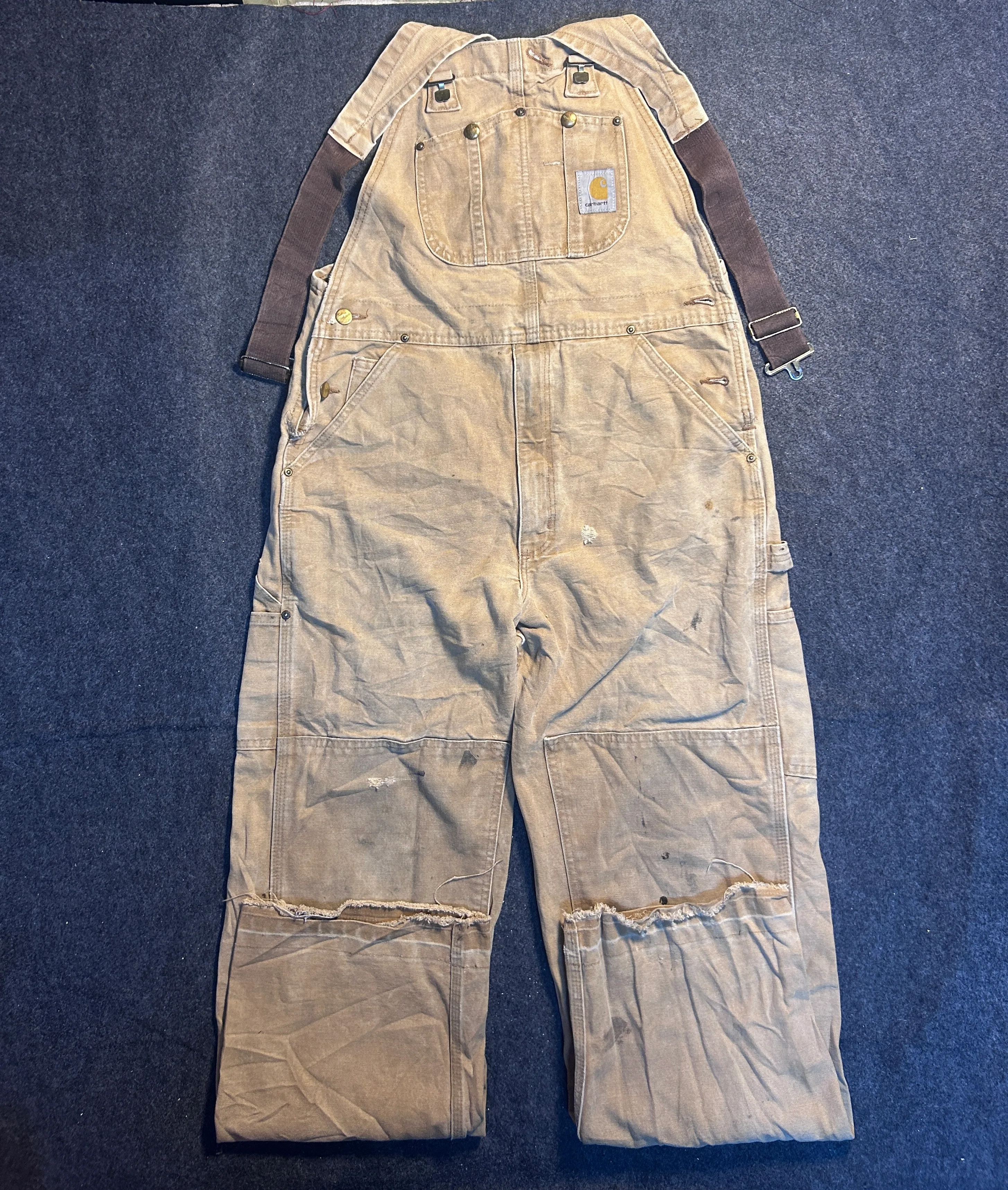Carhartt Brown Duck Bib Overalls – Vintage Distressed Workwear – Men’s W32