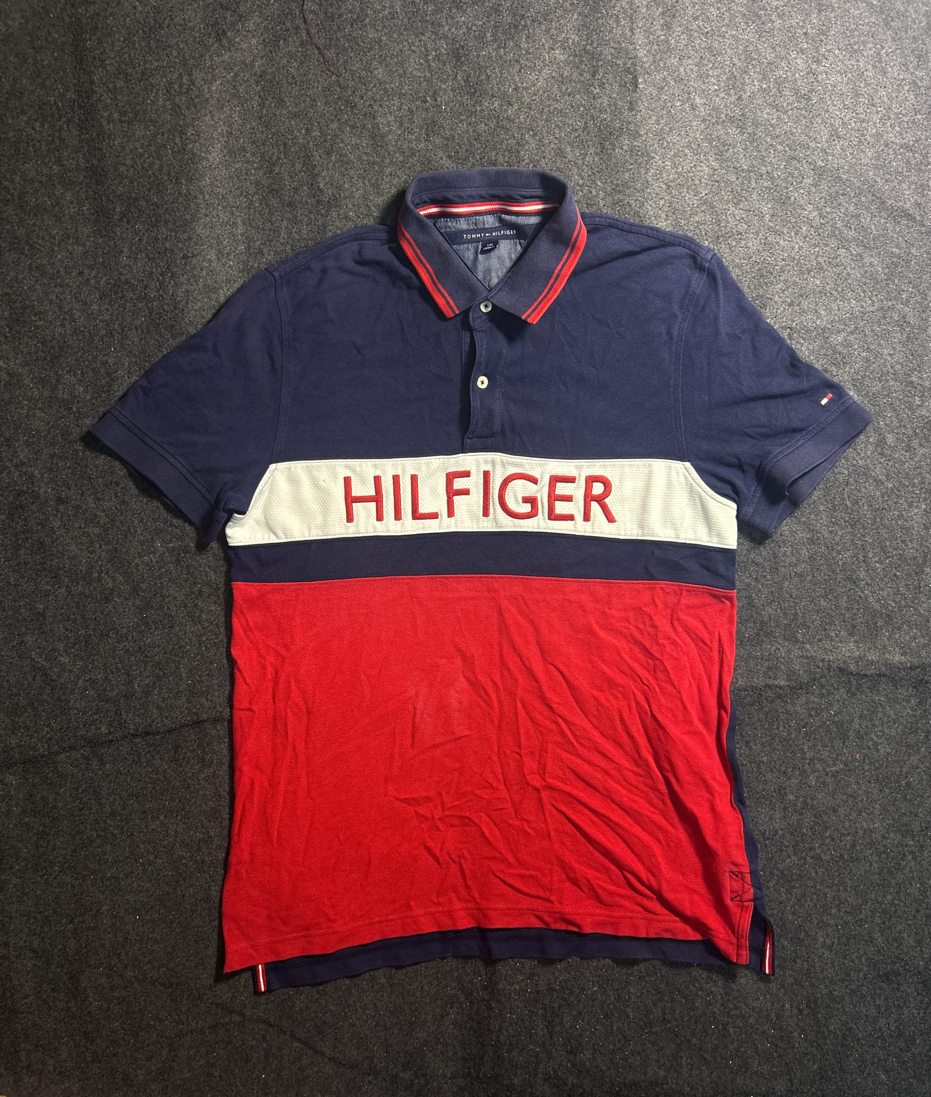Tommy Hilfiger Men’s Colour Block Polo TShirt Navy Blue, Red & White