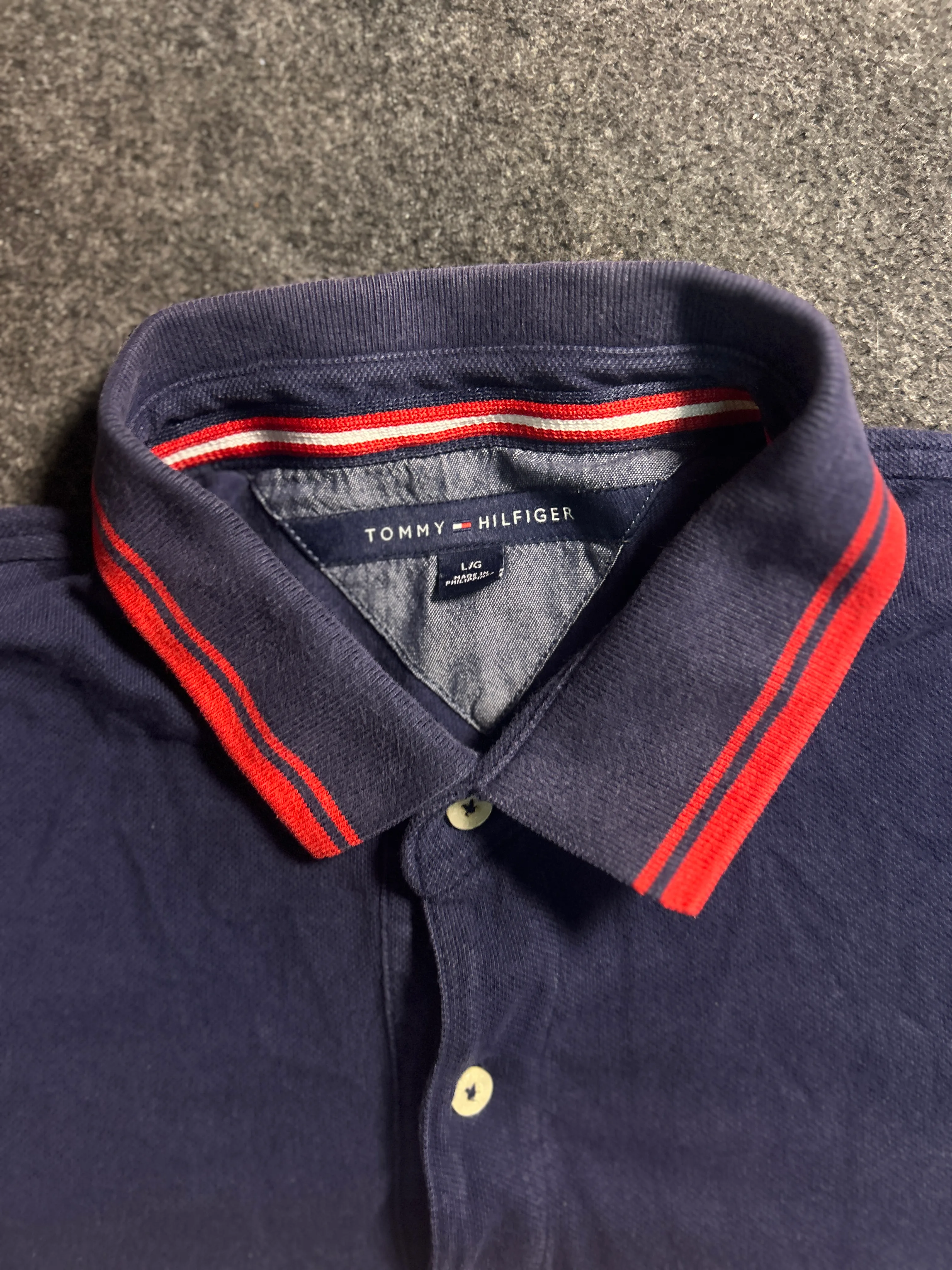 Tommy Hilfiger Men’s Colour Block Polo TShirt  Navy Blue, Red & White