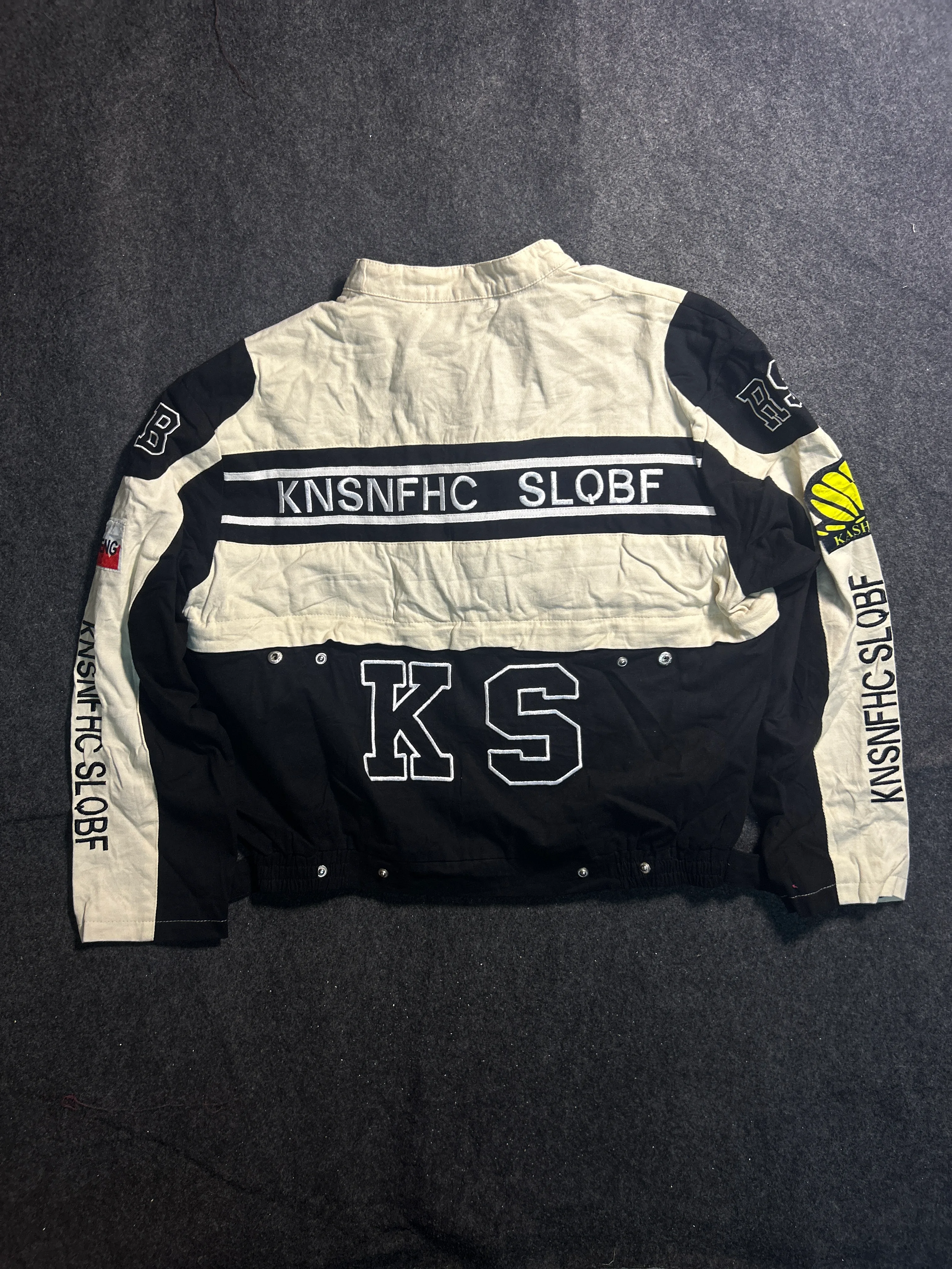 Kasheng KS Men’s Vintage Racing Bomber Jacket Black & Cream