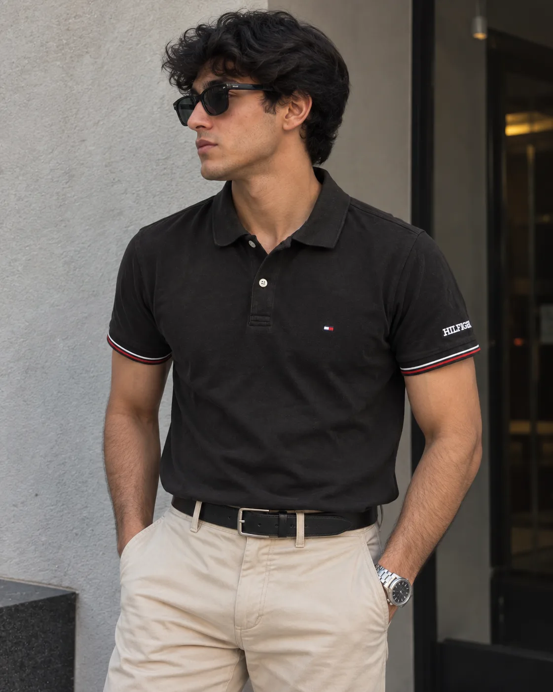 Tommy Hilfiger Men’s Black Polo T-Shirt with Contrast Trim – Cotton