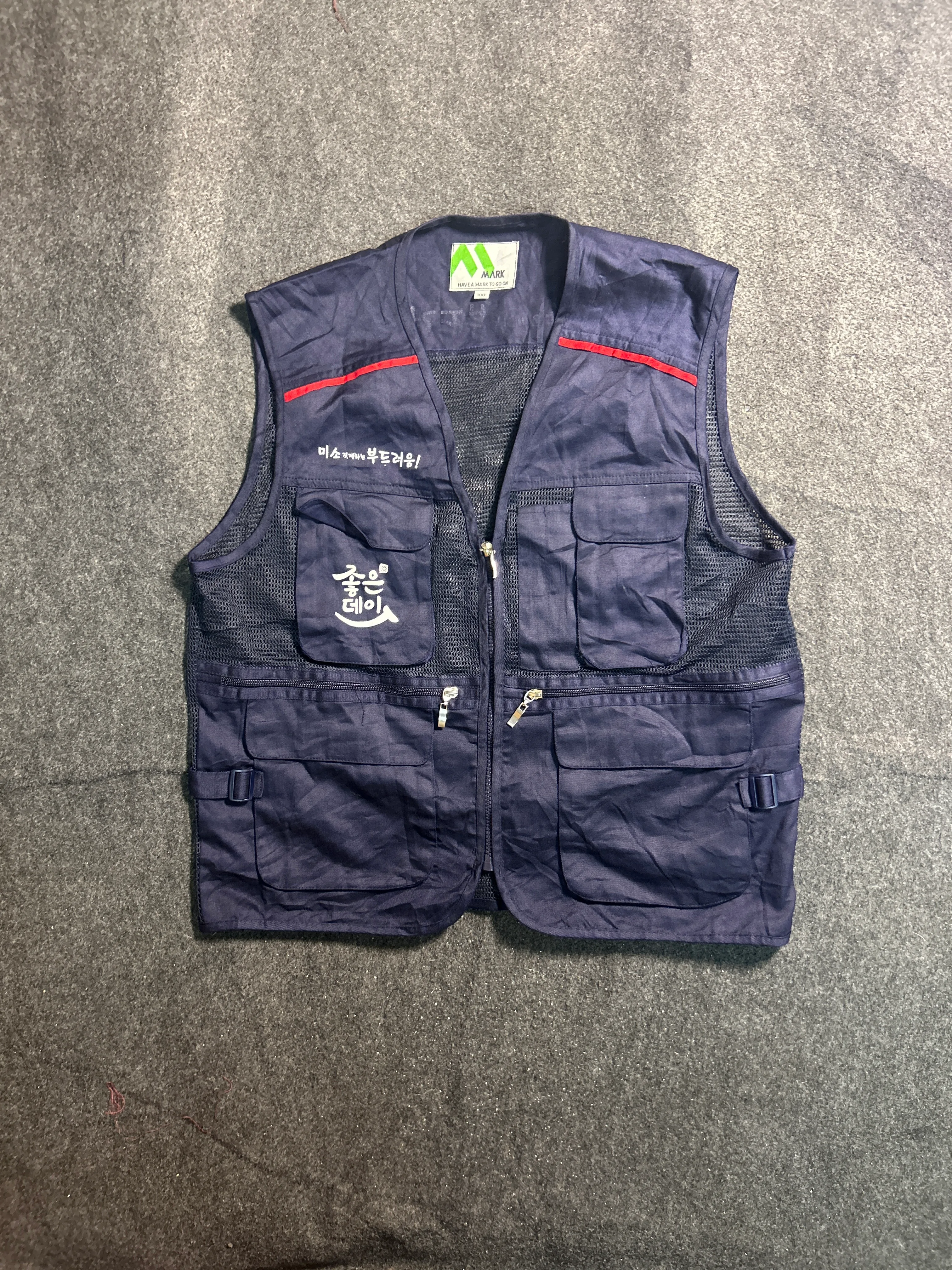 M MARK Korean Multi-Pocket Utility Vest Navy M thrift clothing India