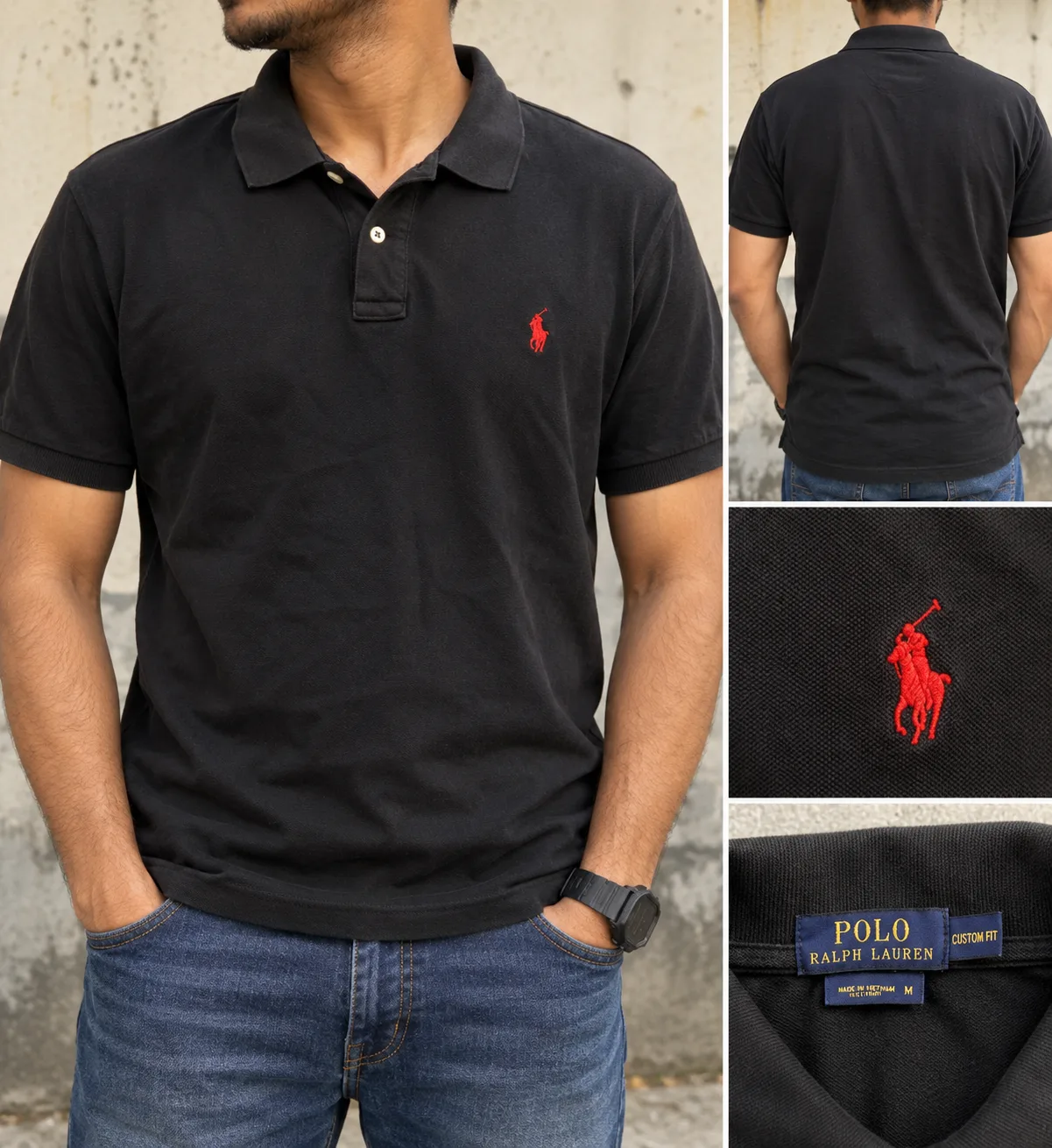 Polo Ralph Lauren Custom Fit Black Polo T-Shirt100% Cotton