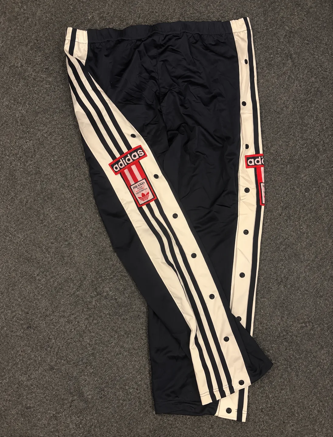 Vintage Adidas-Style Snap Track Pants Black & Cream Retro Side Stripe