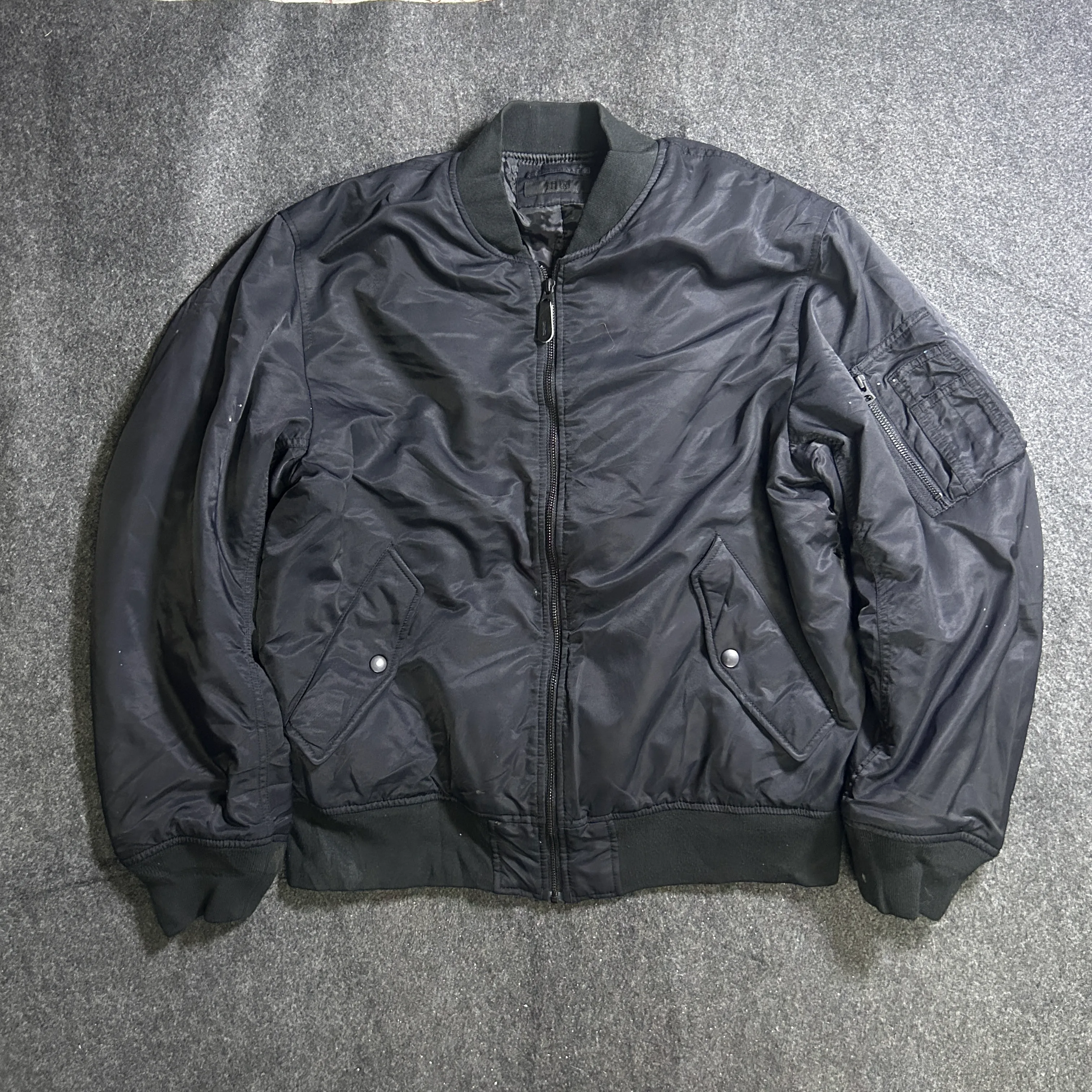 UNIQLO Black MA-1 Bomber Jacket – Utility Sleeve Pocket – Size XL
