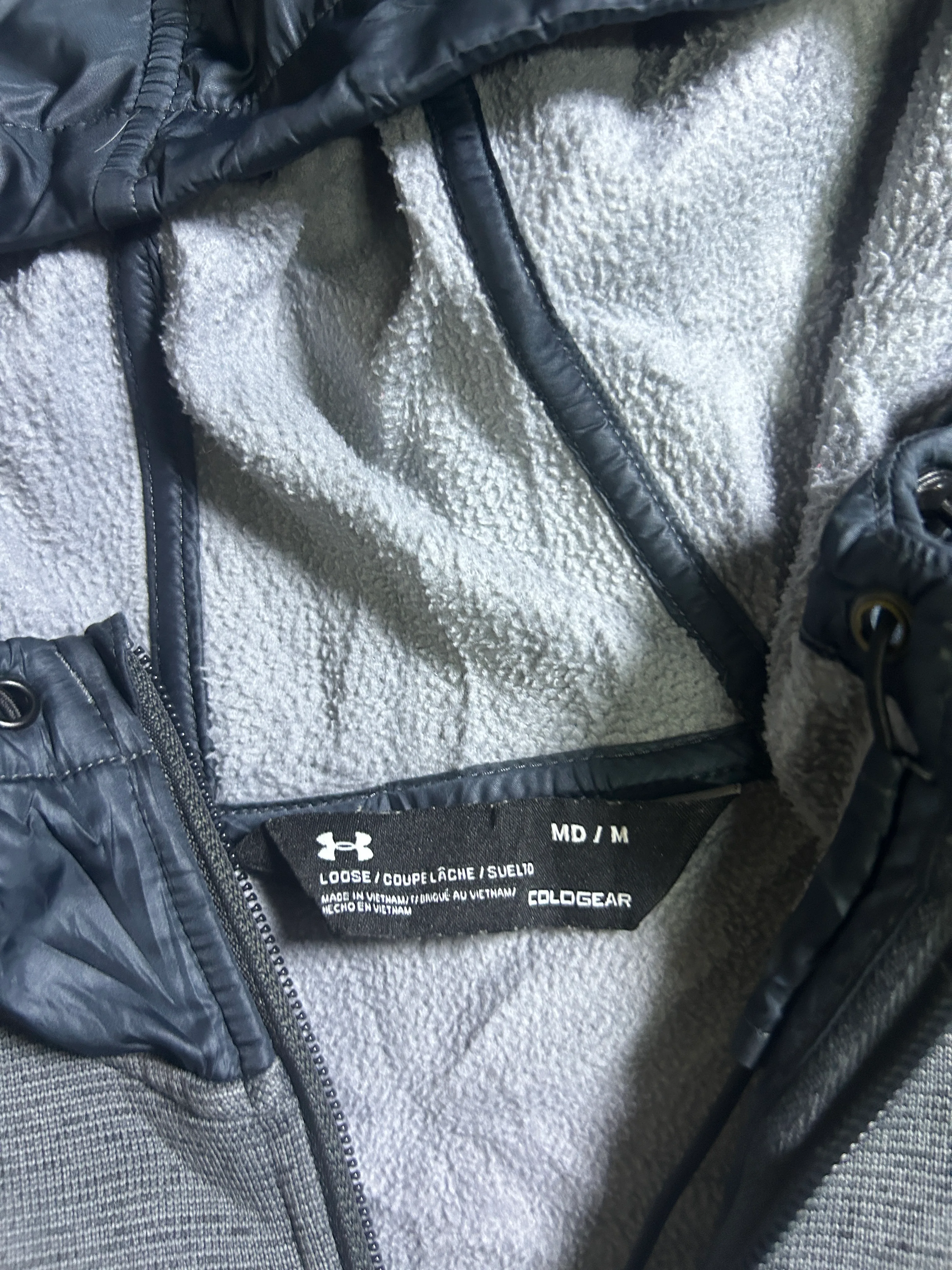 Under Armour ColdGear Grey Hooded Jacket with Fleece Interior L
