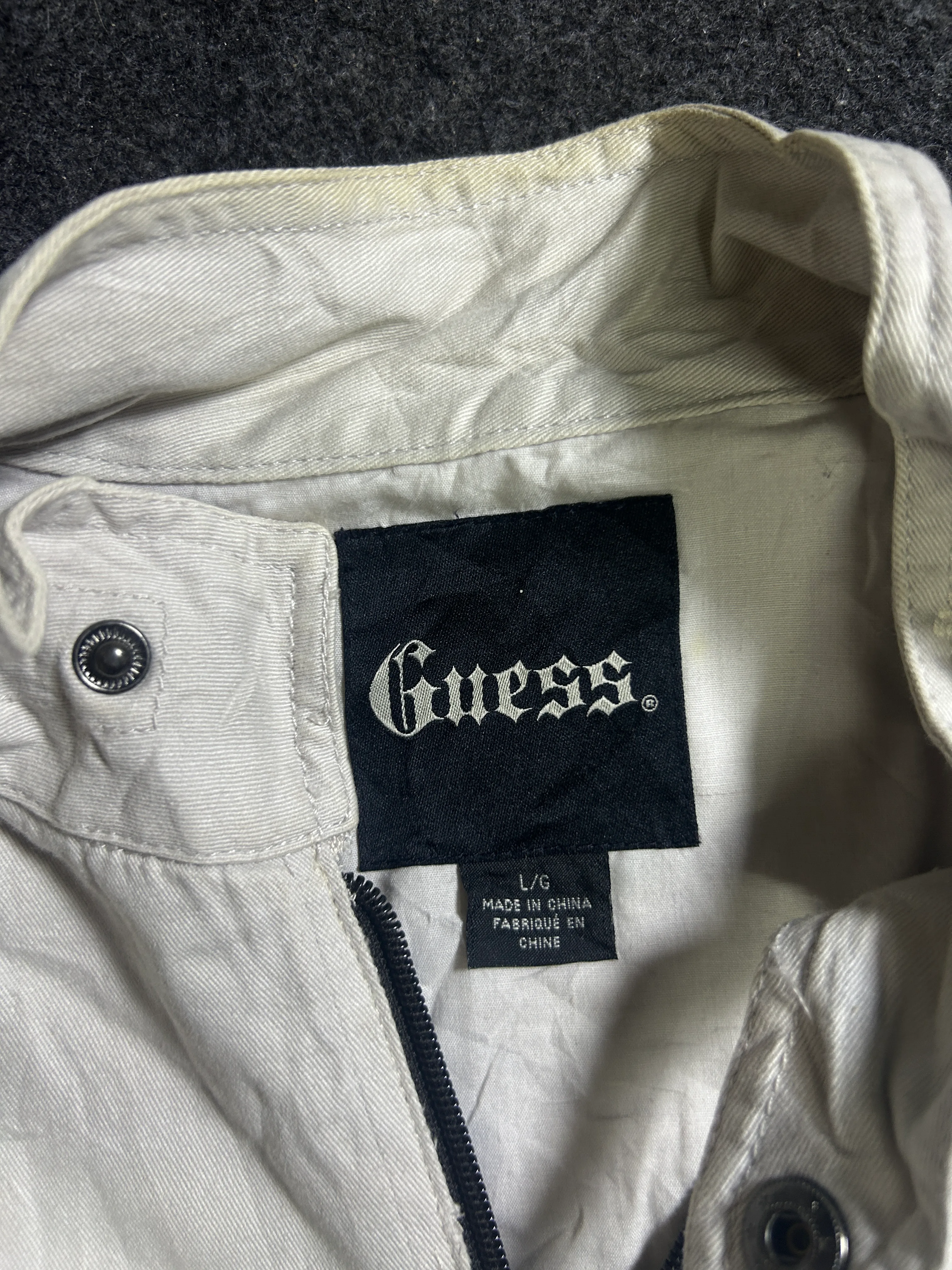 Guess Beige Utility Jacket for Men – Zip-Up Military Style Jacket – Size L