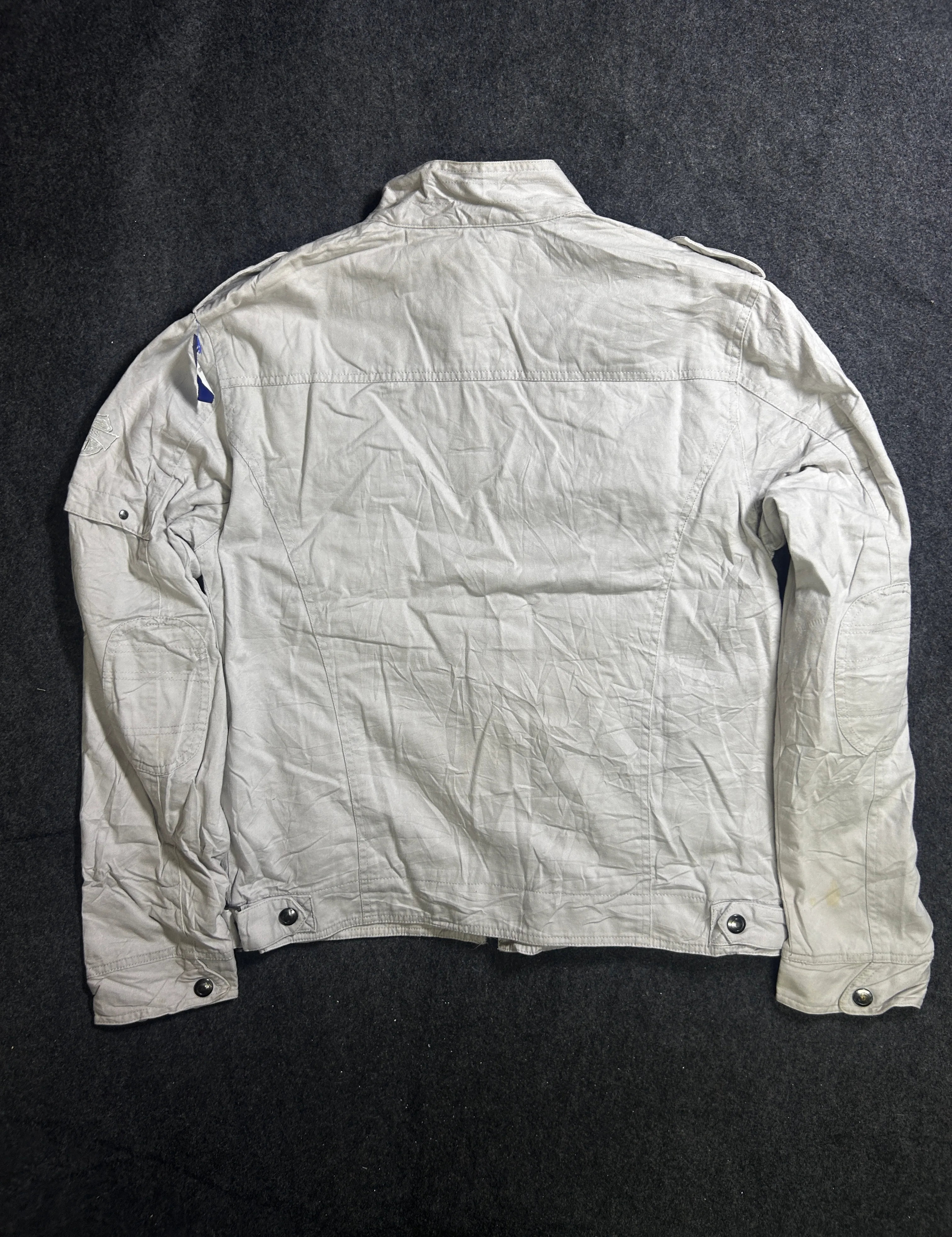 Guess Beige Utility Jacket for Men – Zip-Up Military Style Jacket – Size L