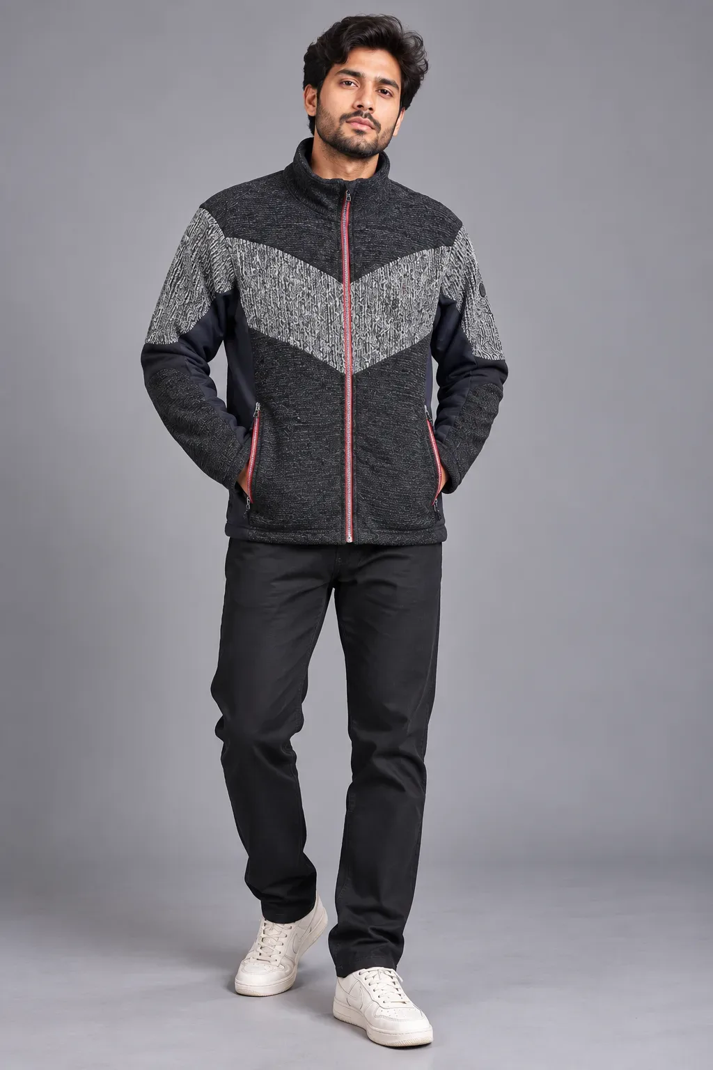 BlackYak Black & Grey Textured Fleece Jacket L