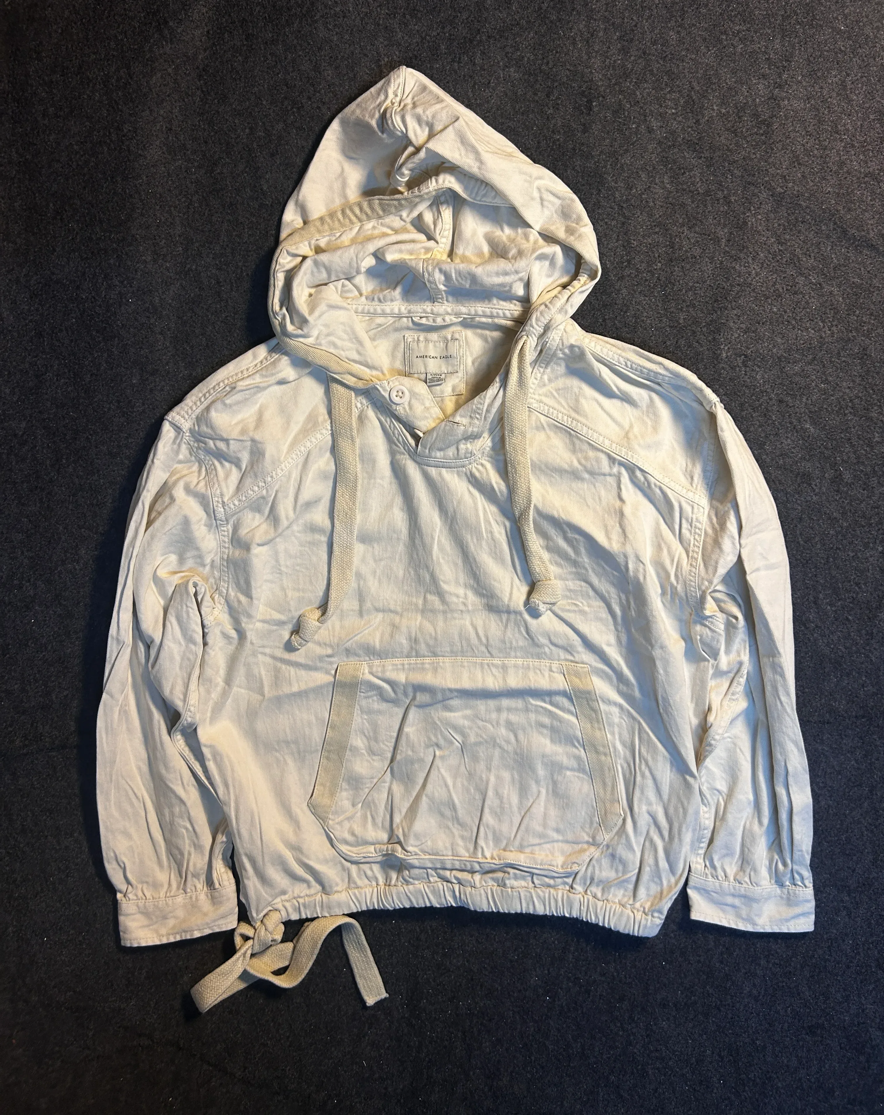 American Eagle Vintage Cream Hoodie – 100% Cotton Oversized Pullover L