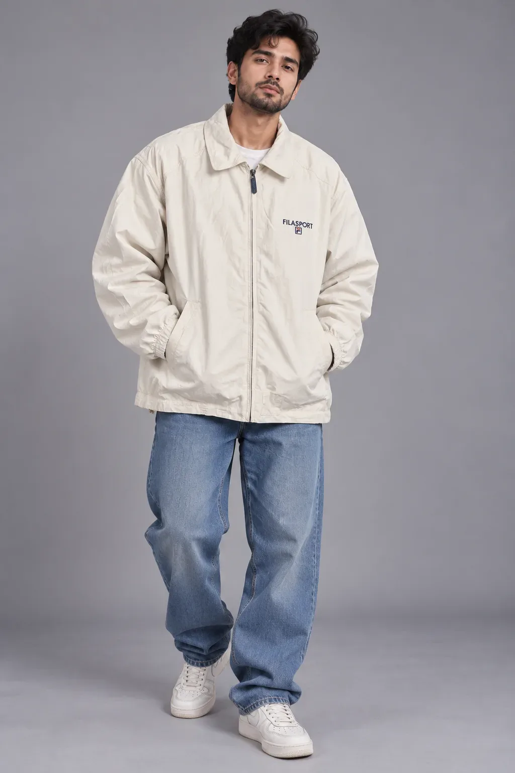 FILASPORT Classic Golf Jacket – Cream White Oversized Cotton Jacket XL