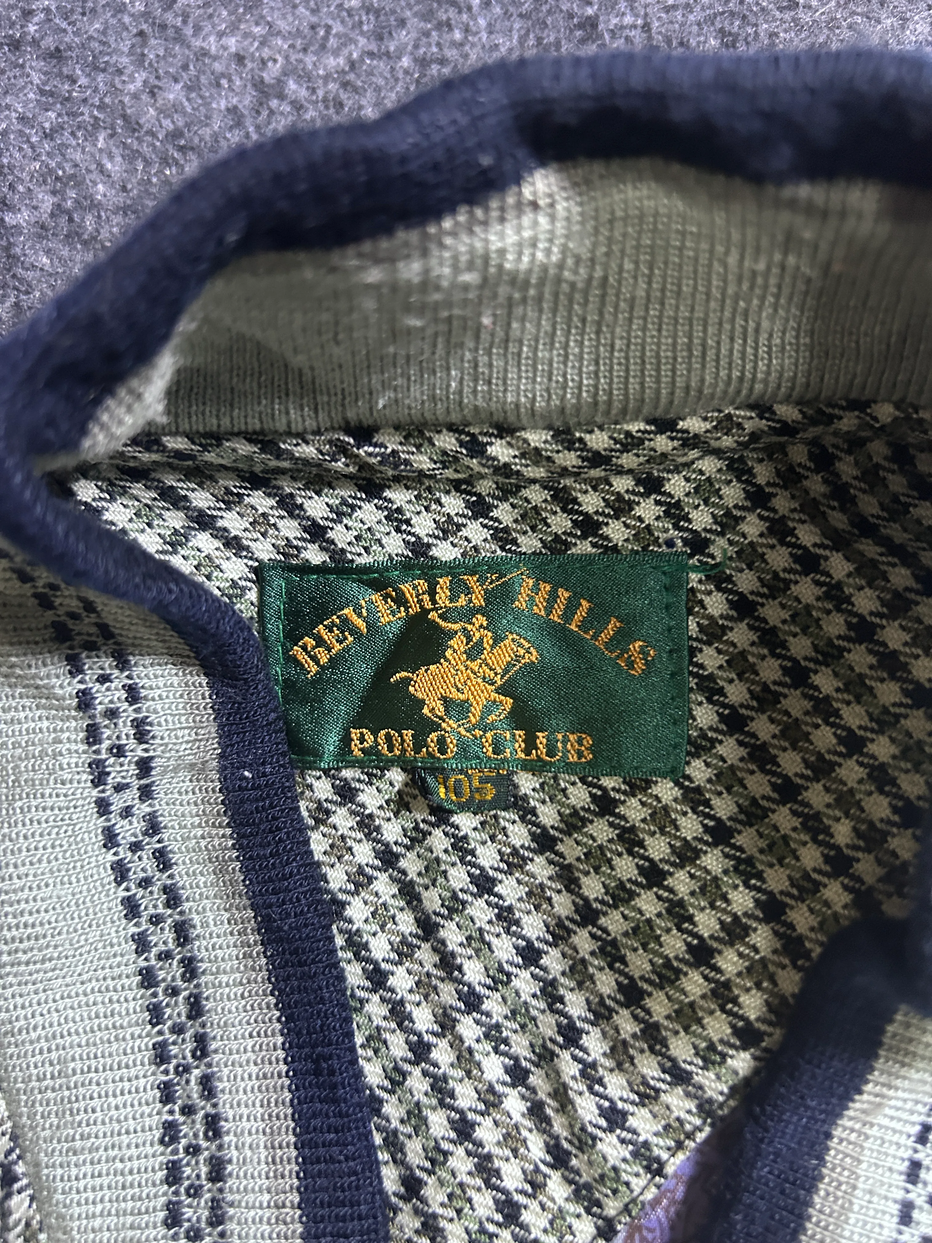 Beverly Hills Polo Club Vintage Check Bomber Jacket – Grey & Black XL