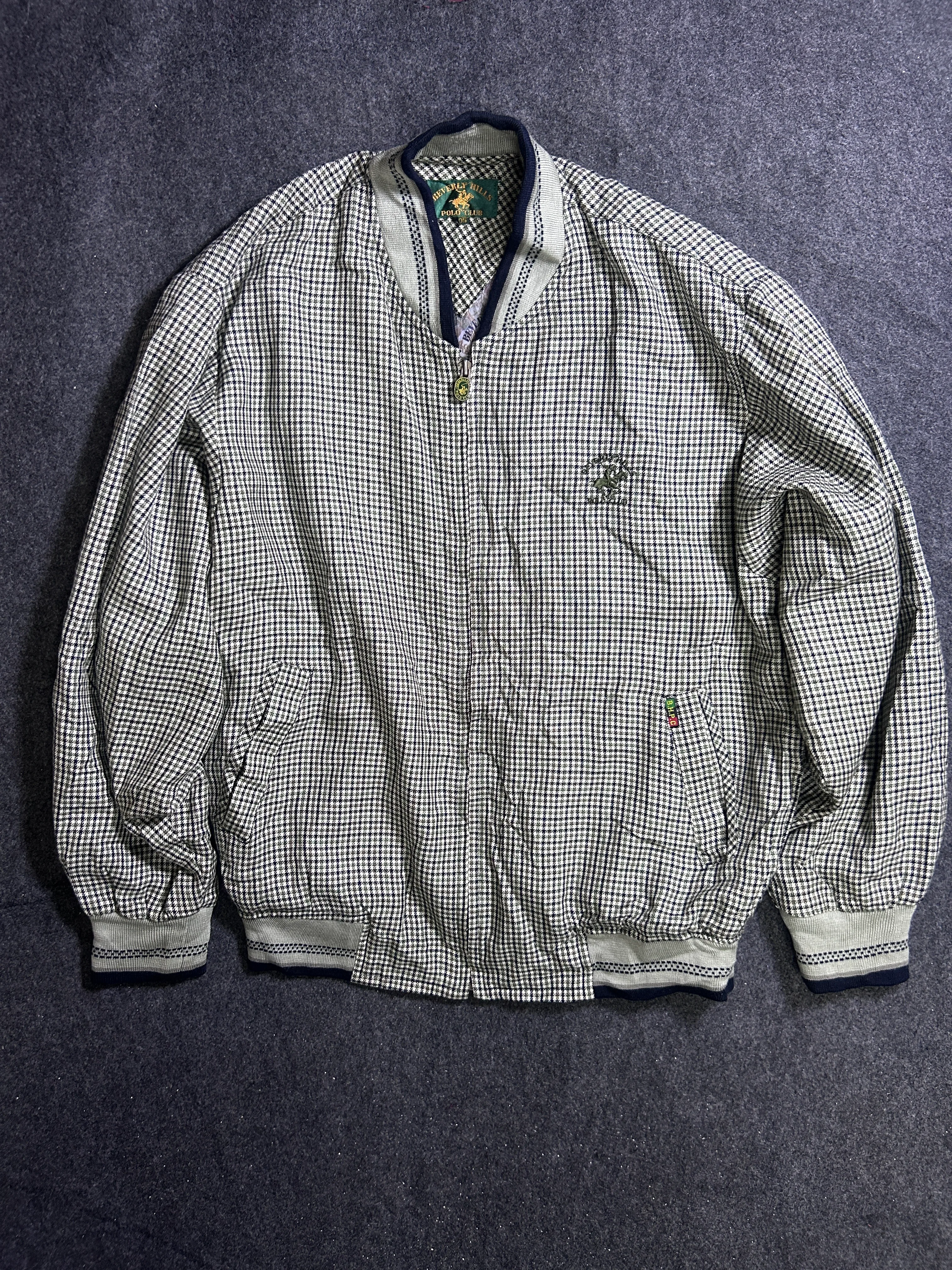 Beverly Hills Polo Club Vintage Check Bomber Jacket – Grey & Black XL