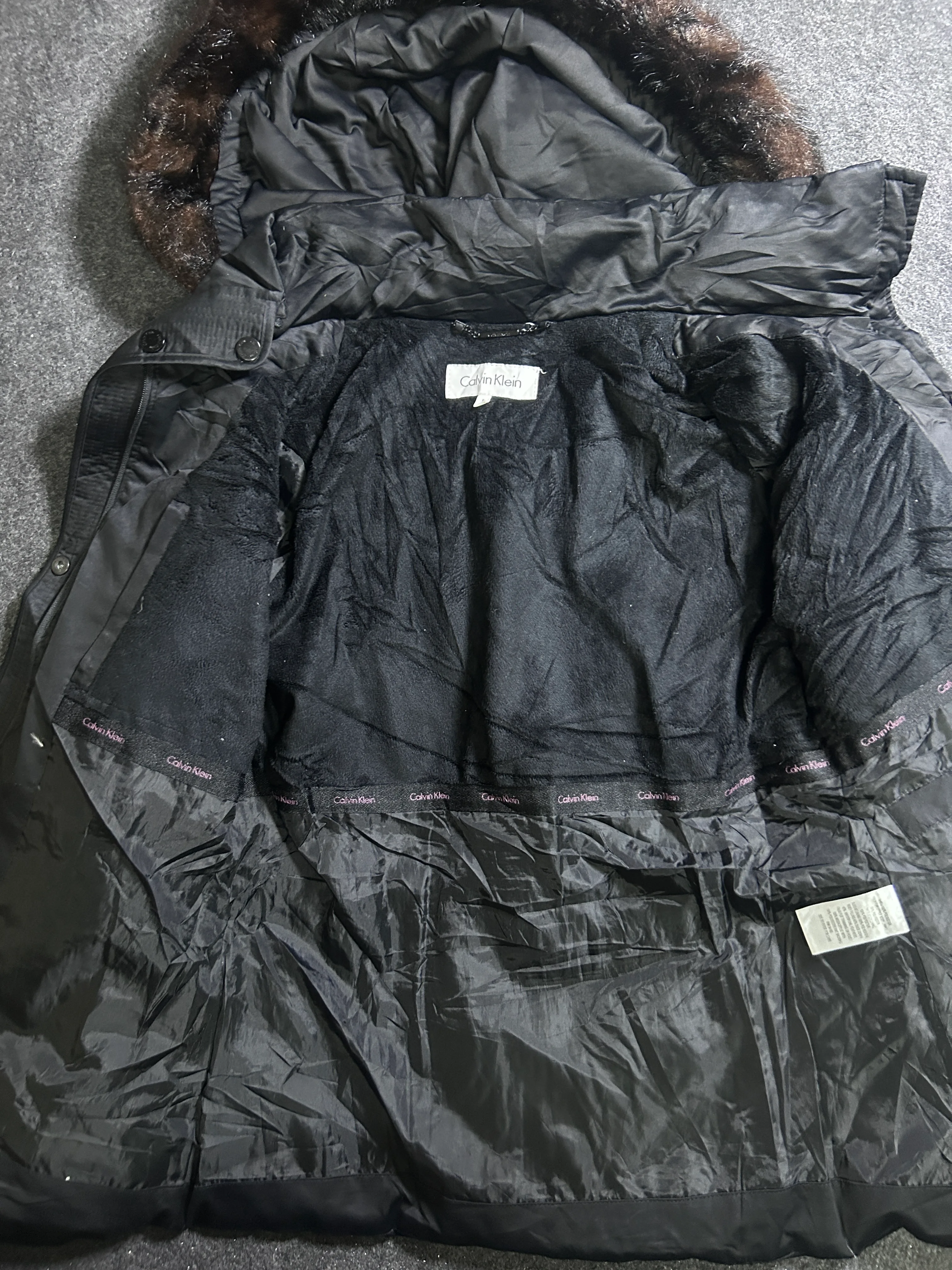 Calvin Klein Black Down Puffer Jacket with Faux Fur Hood – Women’s Winter Coat