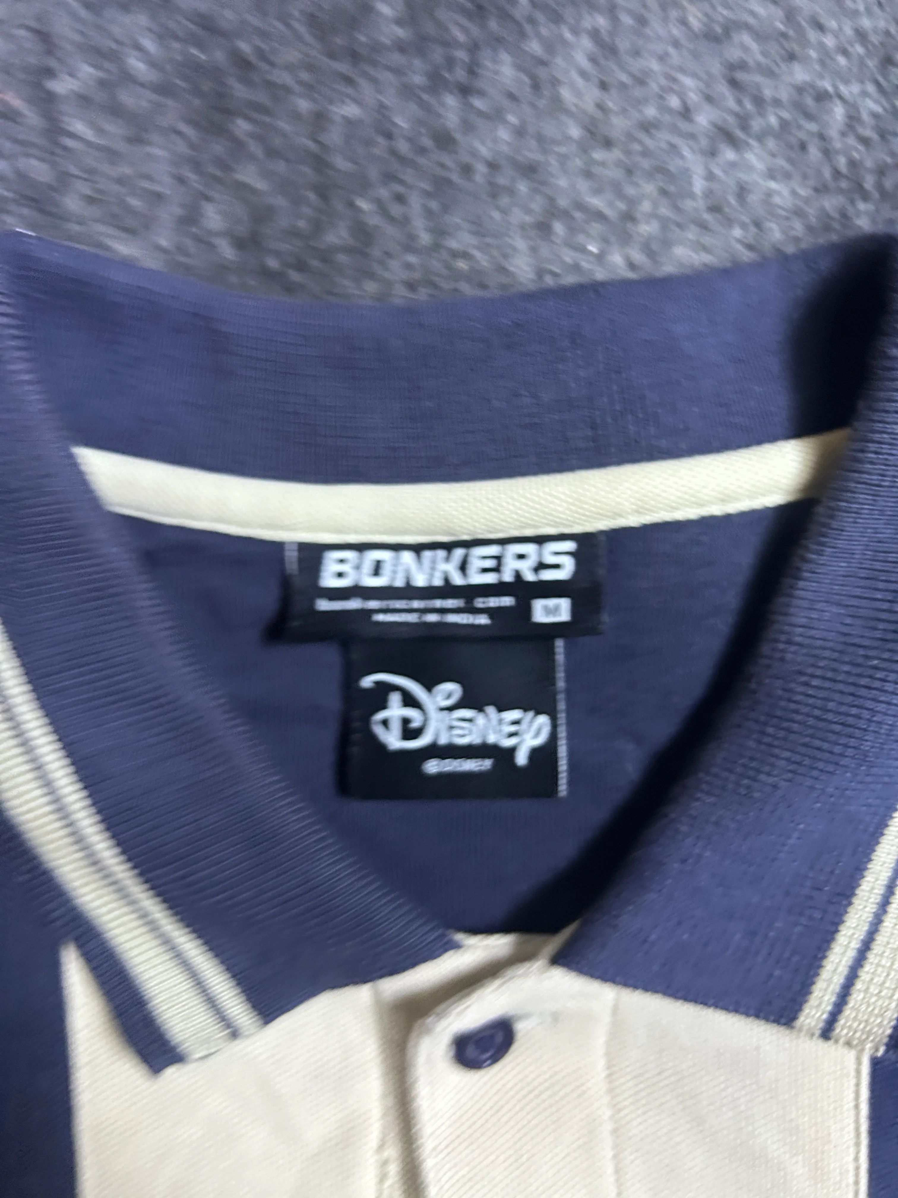 Bonkers Corner x Disney Donald Duck Graphic Polo T-Shirt – Navy & Cream, 100% Cotton L