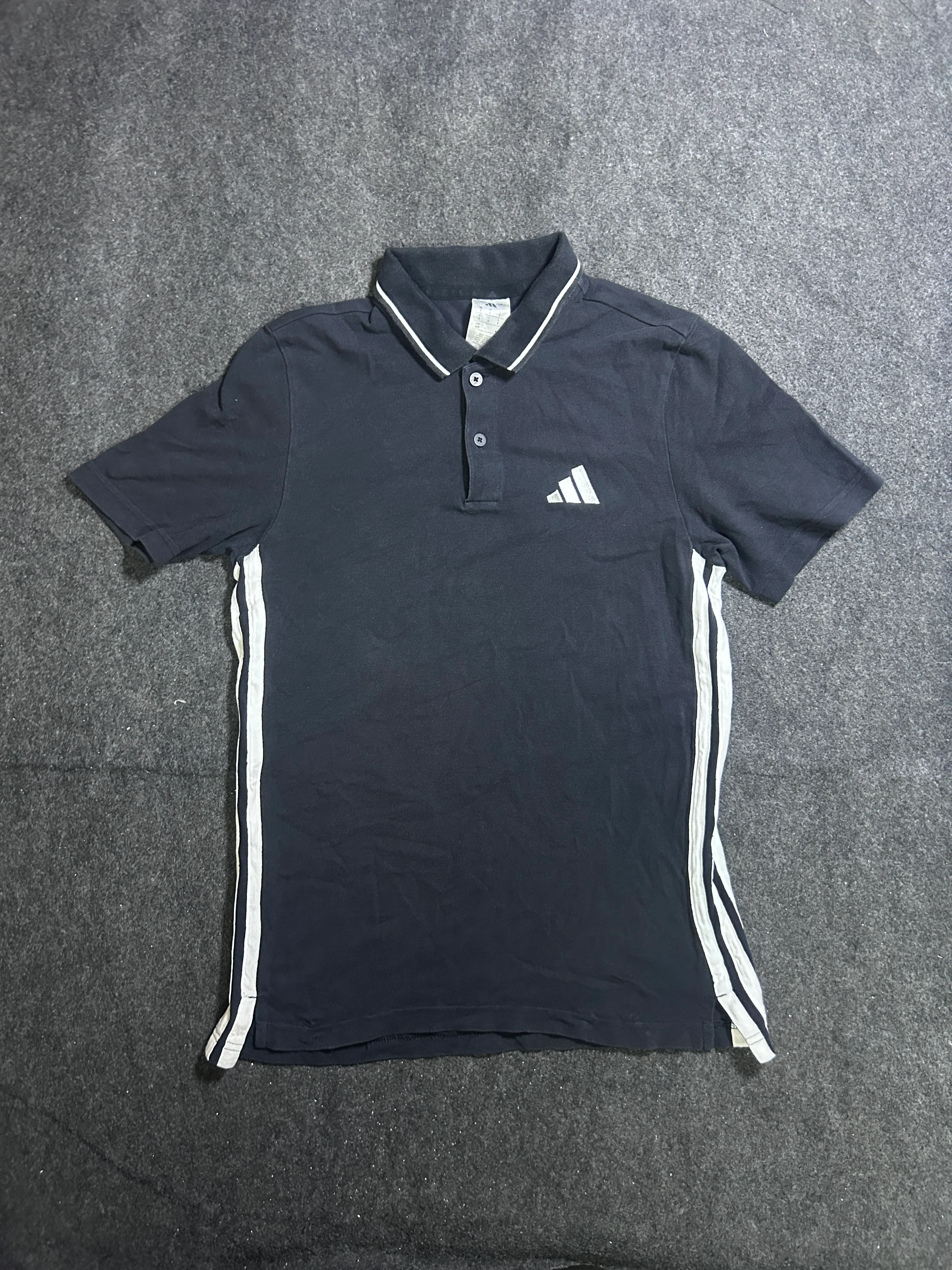 Adidas Men’s Black Polo T-Shirt with White Side Stripes – Cotton Sportswear M