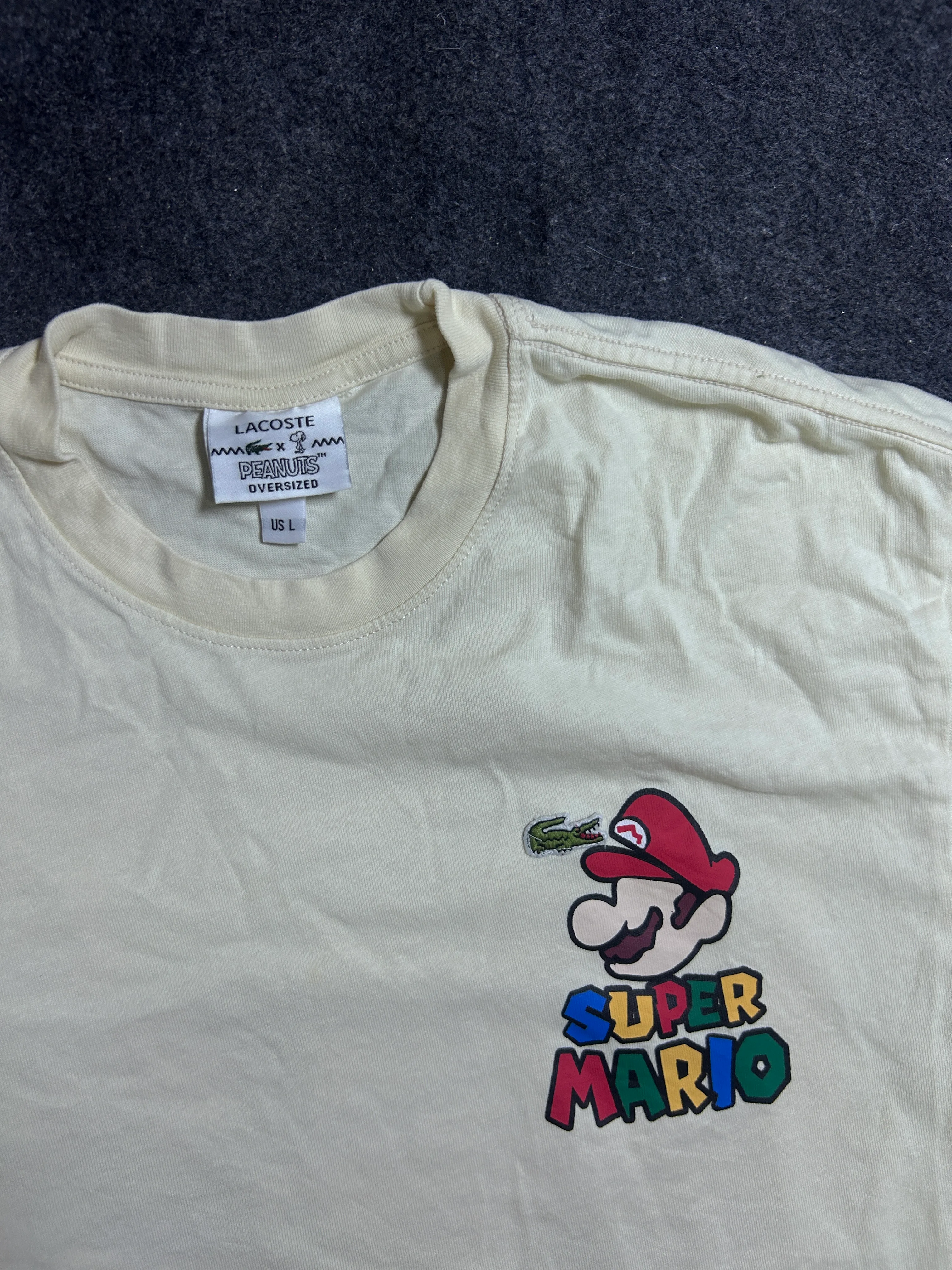 Lacoste x Peanuts Super Mario Graphic T-Shirt – Cream, Oversized Fit