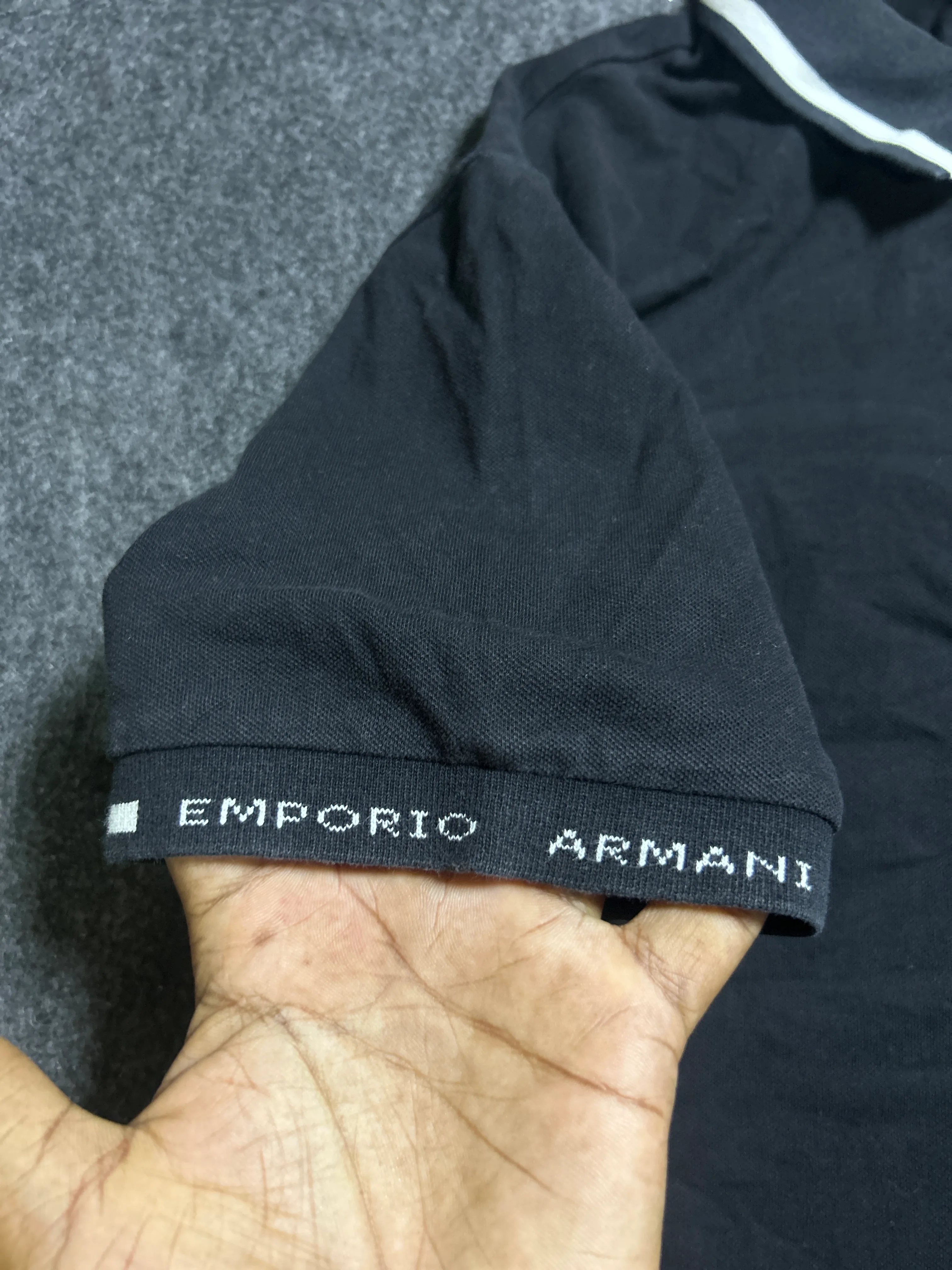 Emporio Armani Black Polo T-Shirt with White Contrast Trim M