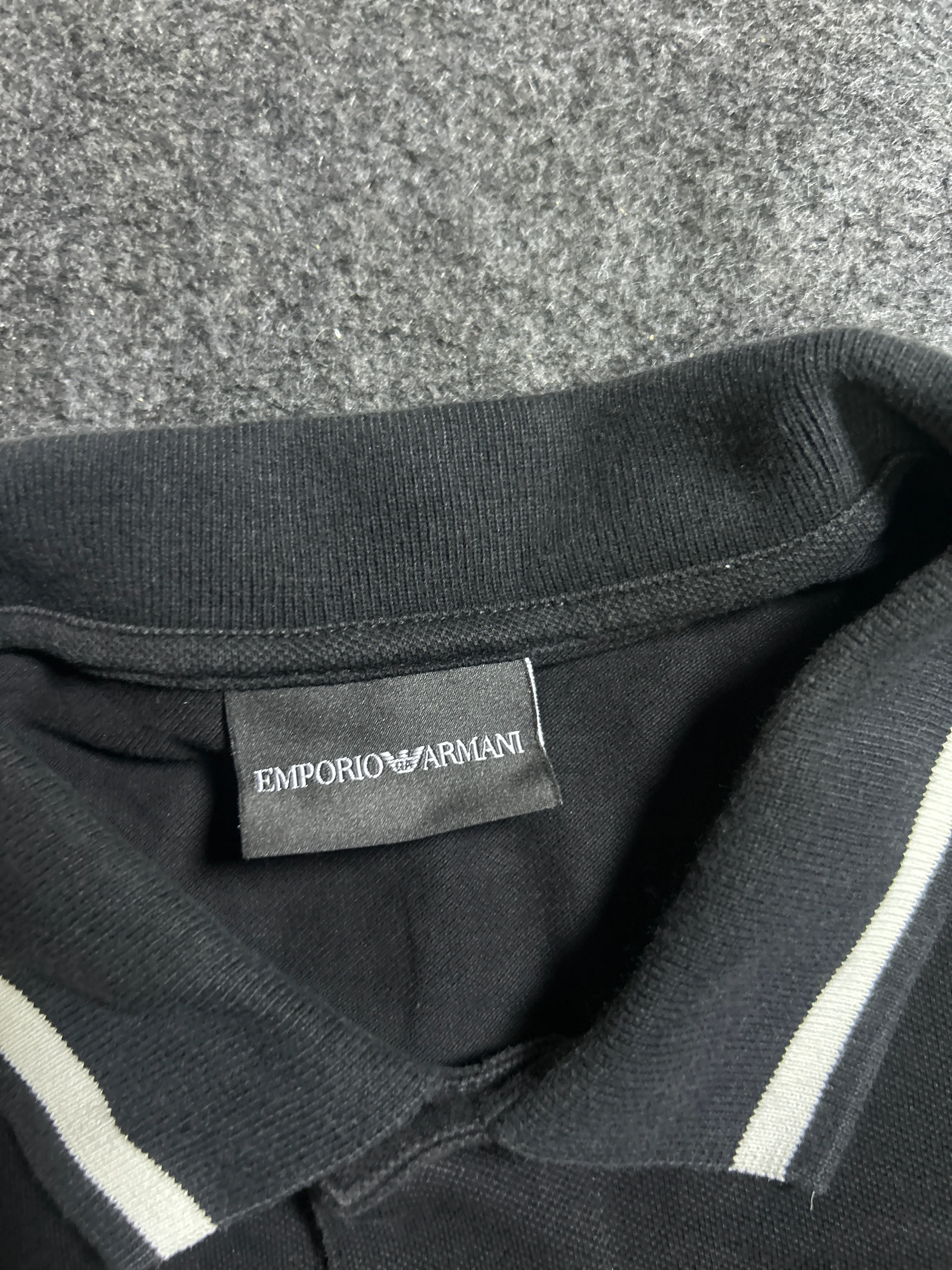 Emporio Armani Black Polo T-Shirt with White Contrast Trim M