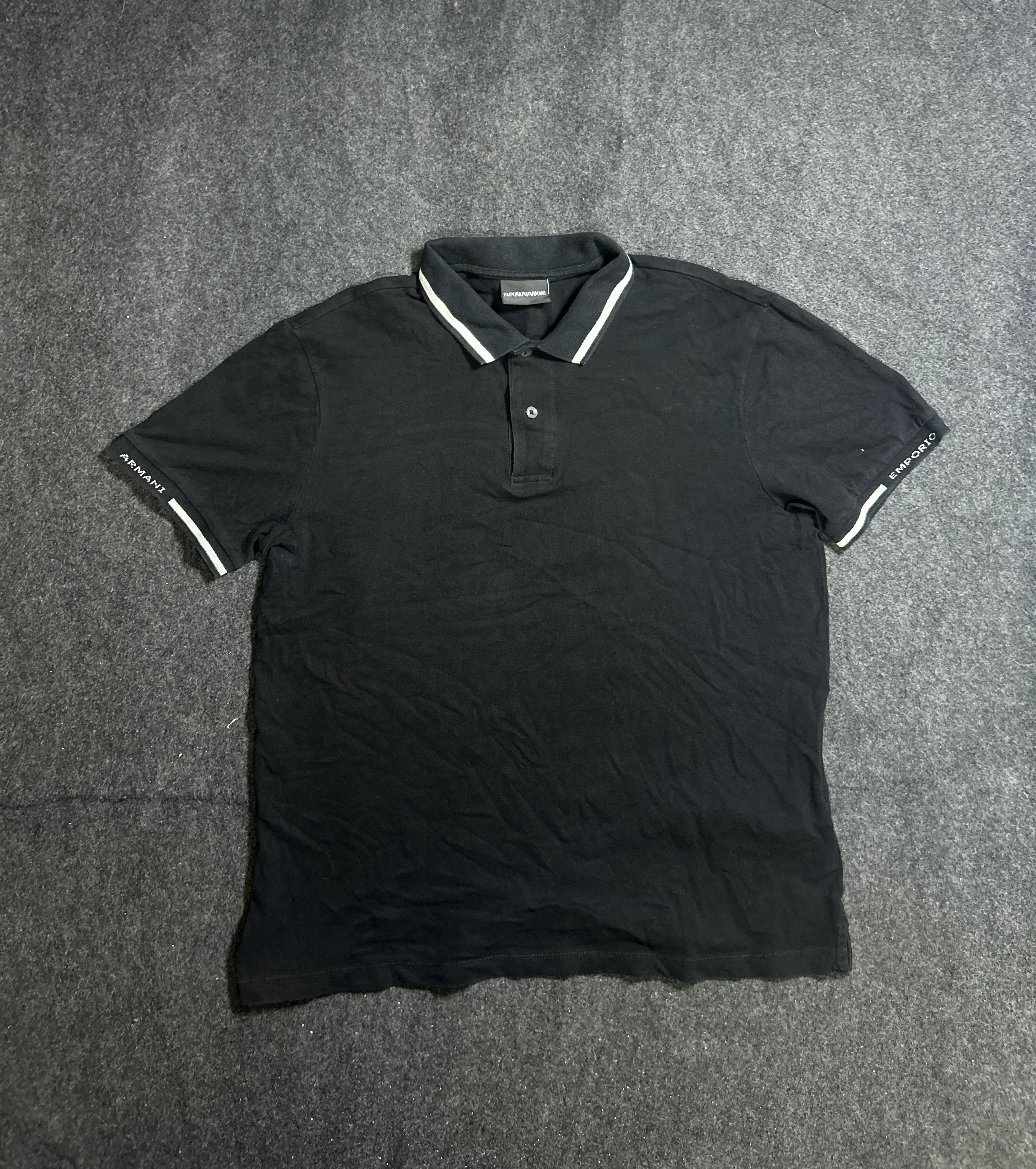 Emporio Armani Black Polo T-Shirt with White Contrast Trim M