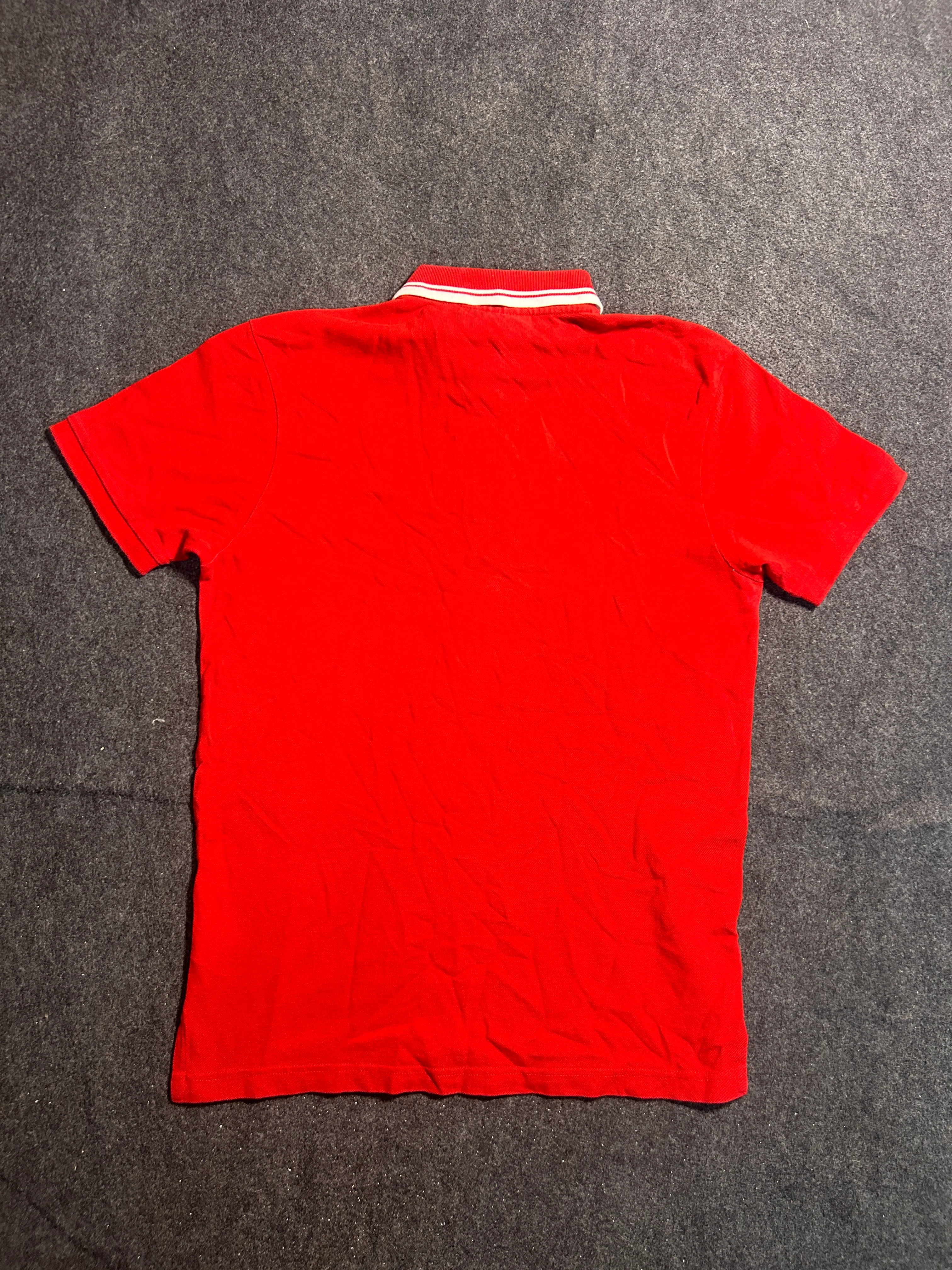 Calvin Klein Men’s Red Logo Polo T-Shirt – White Stripe Collar