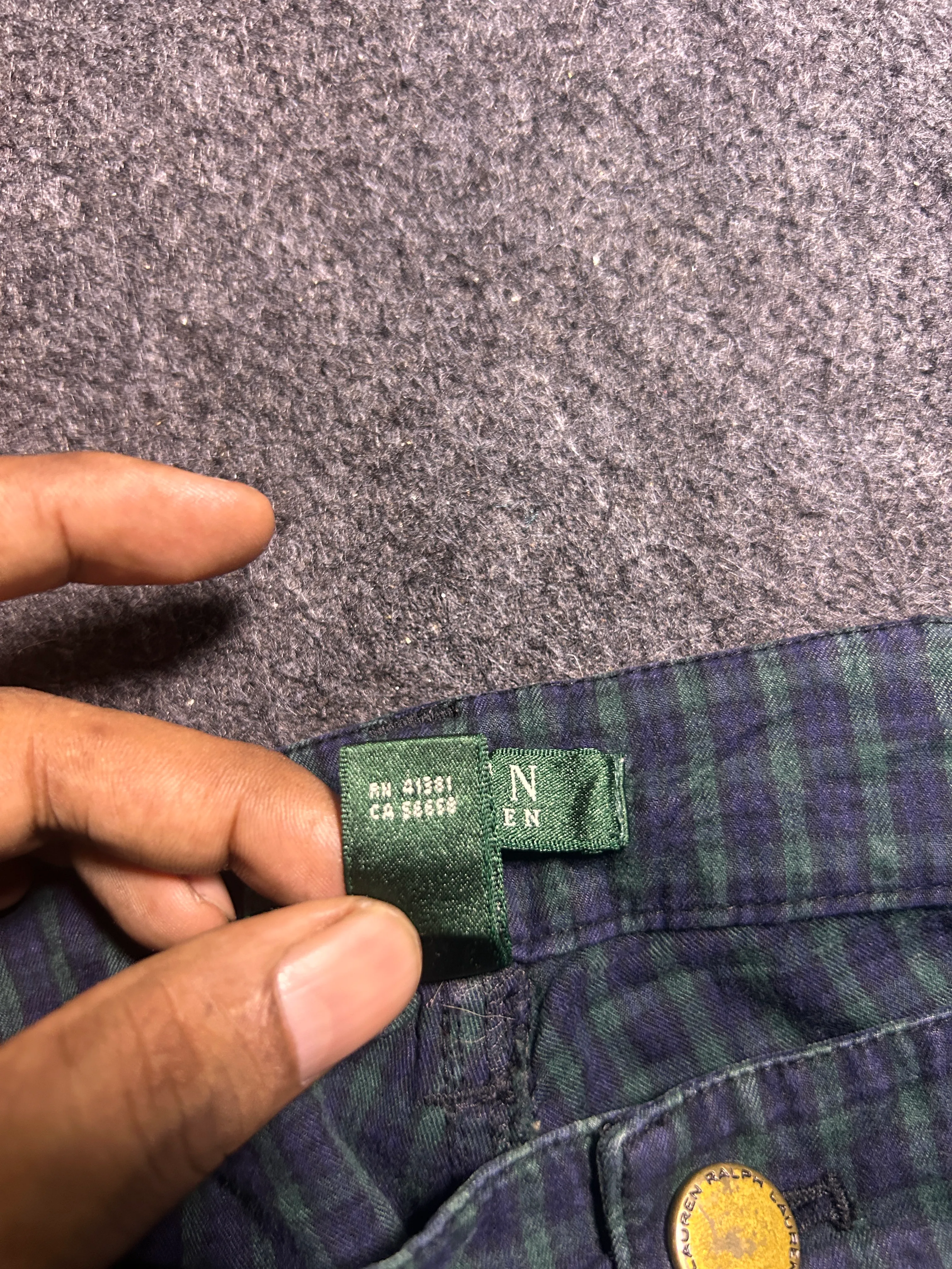 Ralph Lauren Women’s Green & Navy Plaid Cotton Trousers – Size M