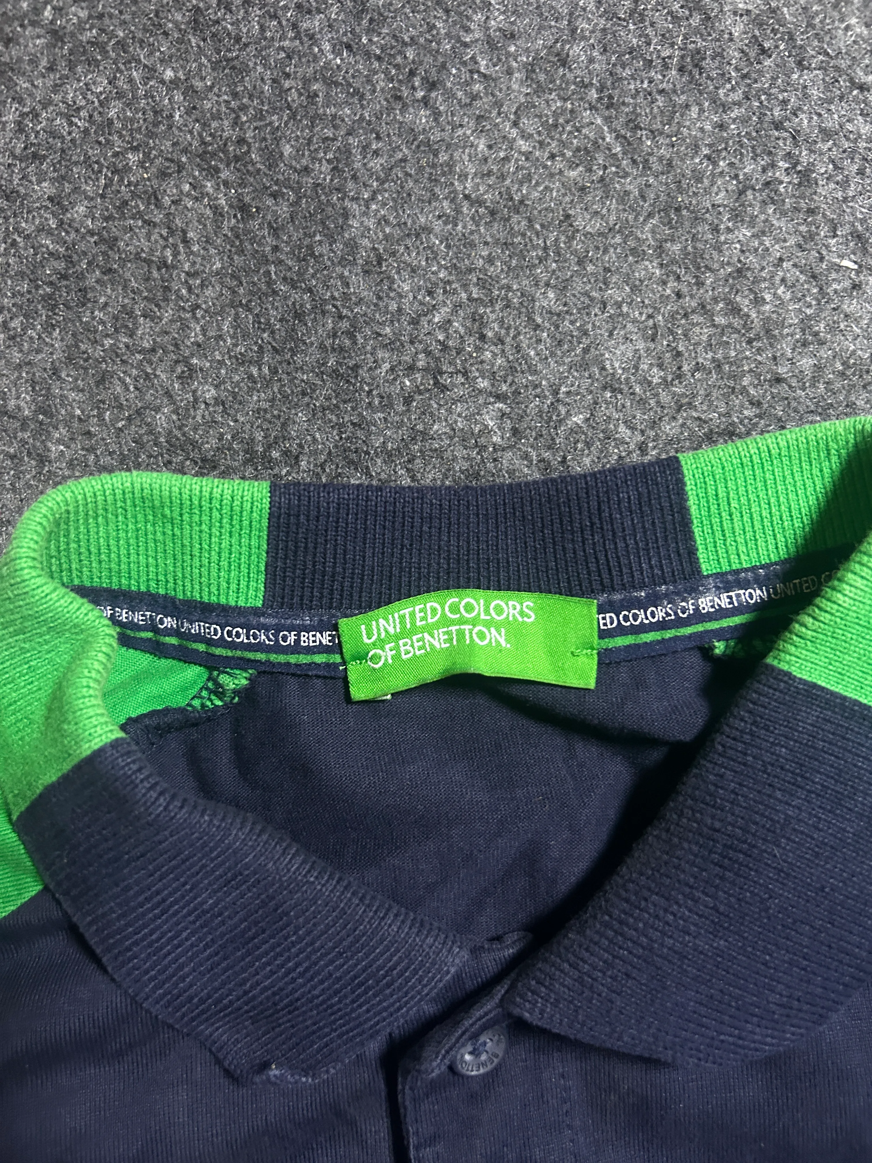 Vintage Benetton Motorsport B185 Navy Blue & Green Polo T-Shirt M