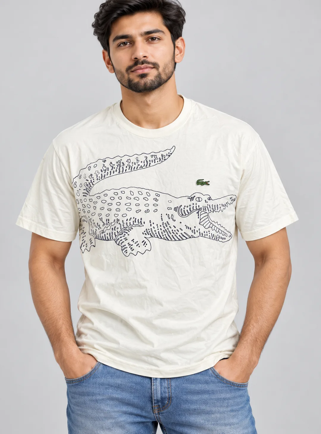 Lacoste White Crocodile Graphic T-Shirt – Men’s XL