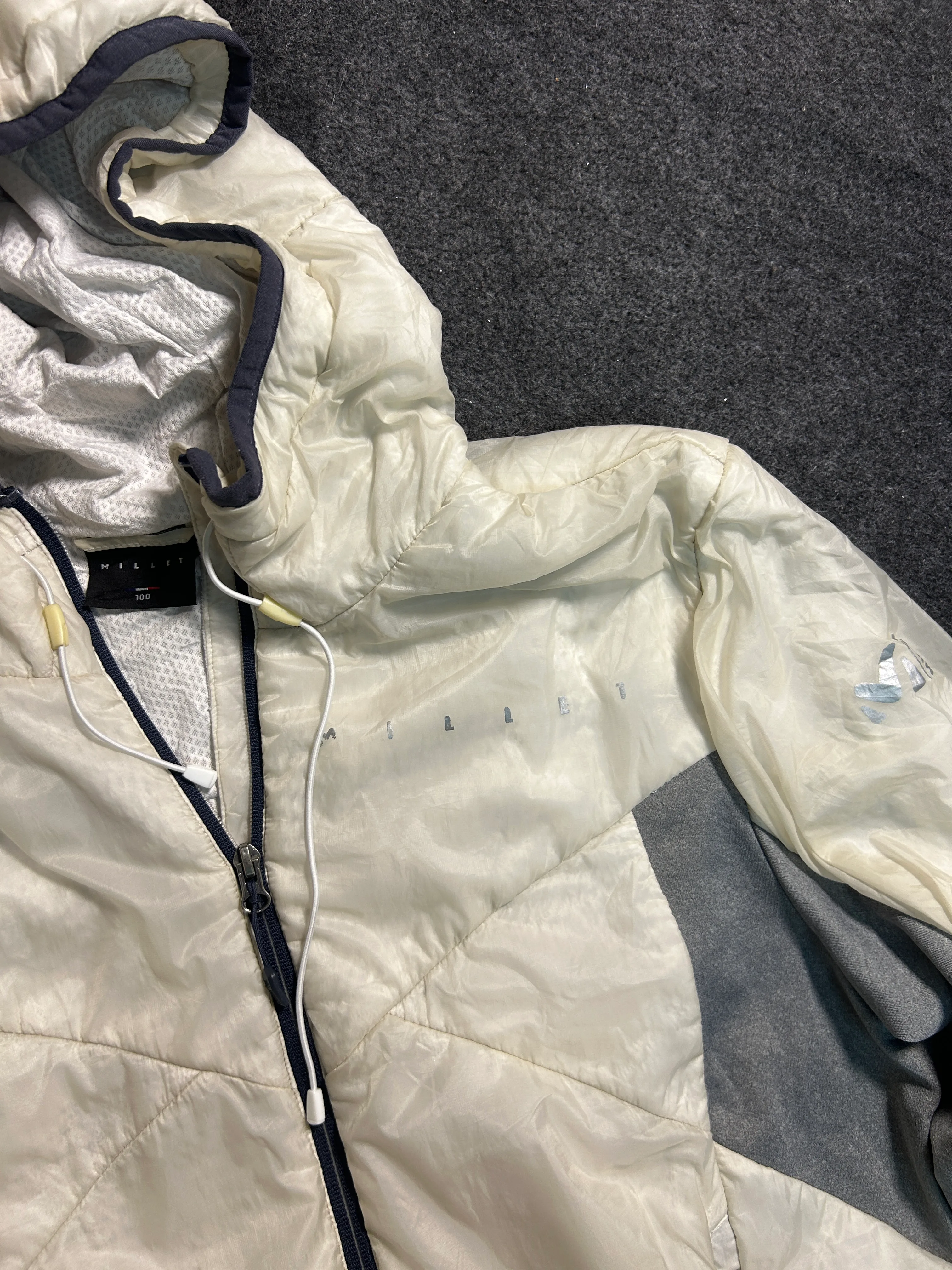 MILLET Lightweight Puffer Jacket White Grey Full Zip Hooded Outdoor Size 100